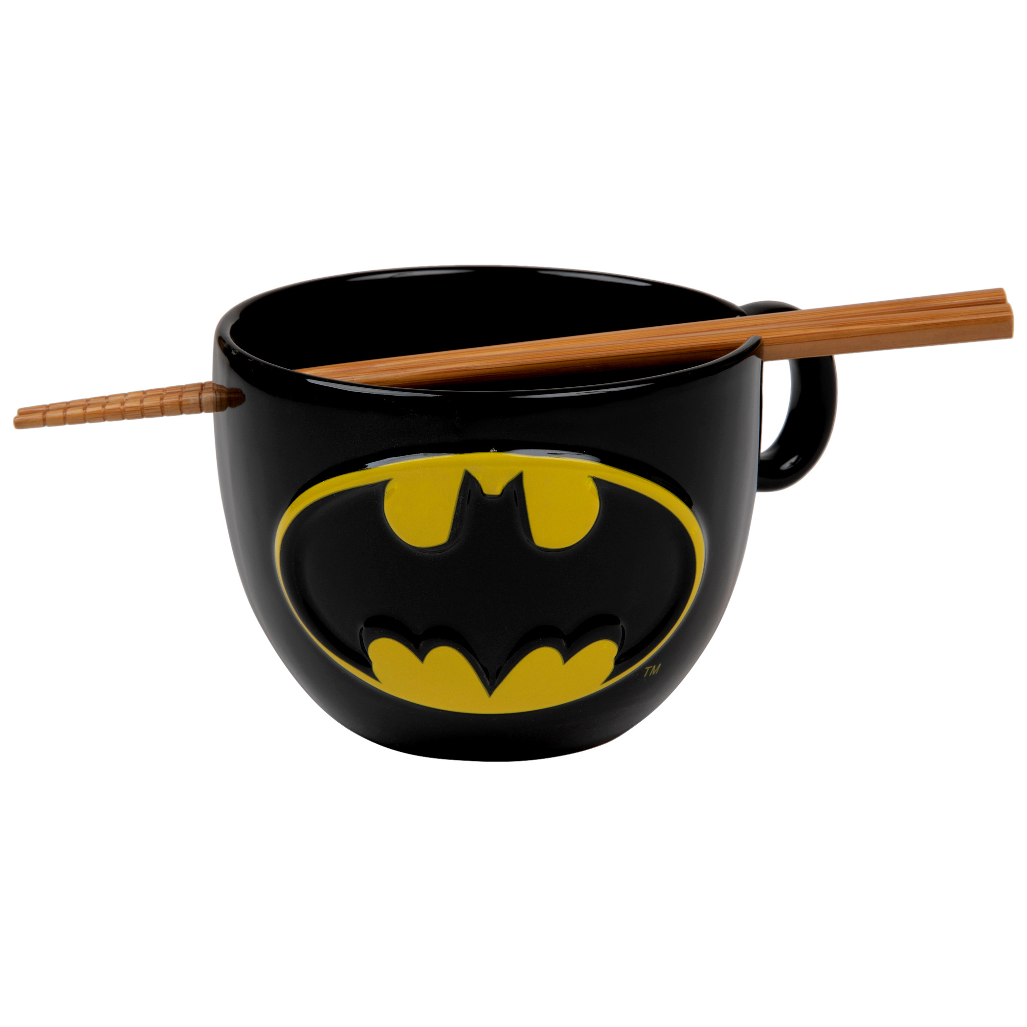 DC Batman Bat Symbol Ramen Bowl with Chopsticks, Multi-Color