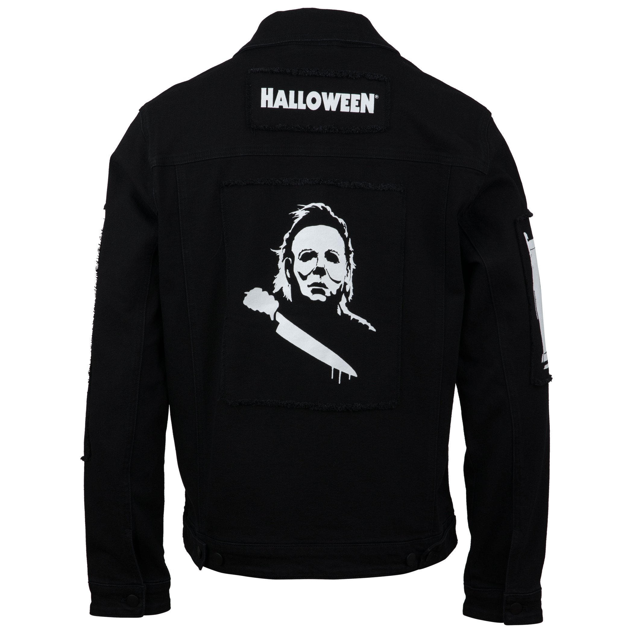Halloween Michael Meyers Denim Jacket with Sewn Patches Black