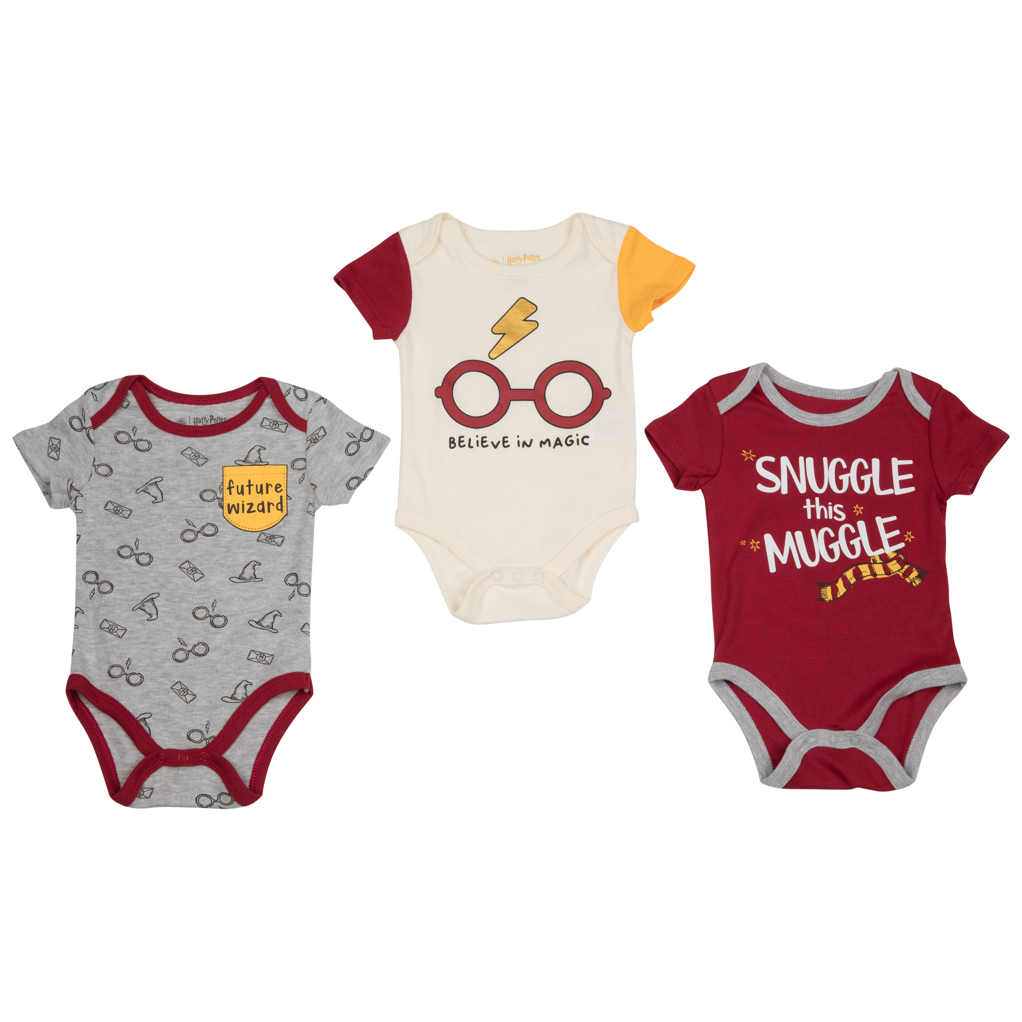 Harry Potter Snuggle This Muggle Infant Bodysuit 3-Pack, Multi-Color