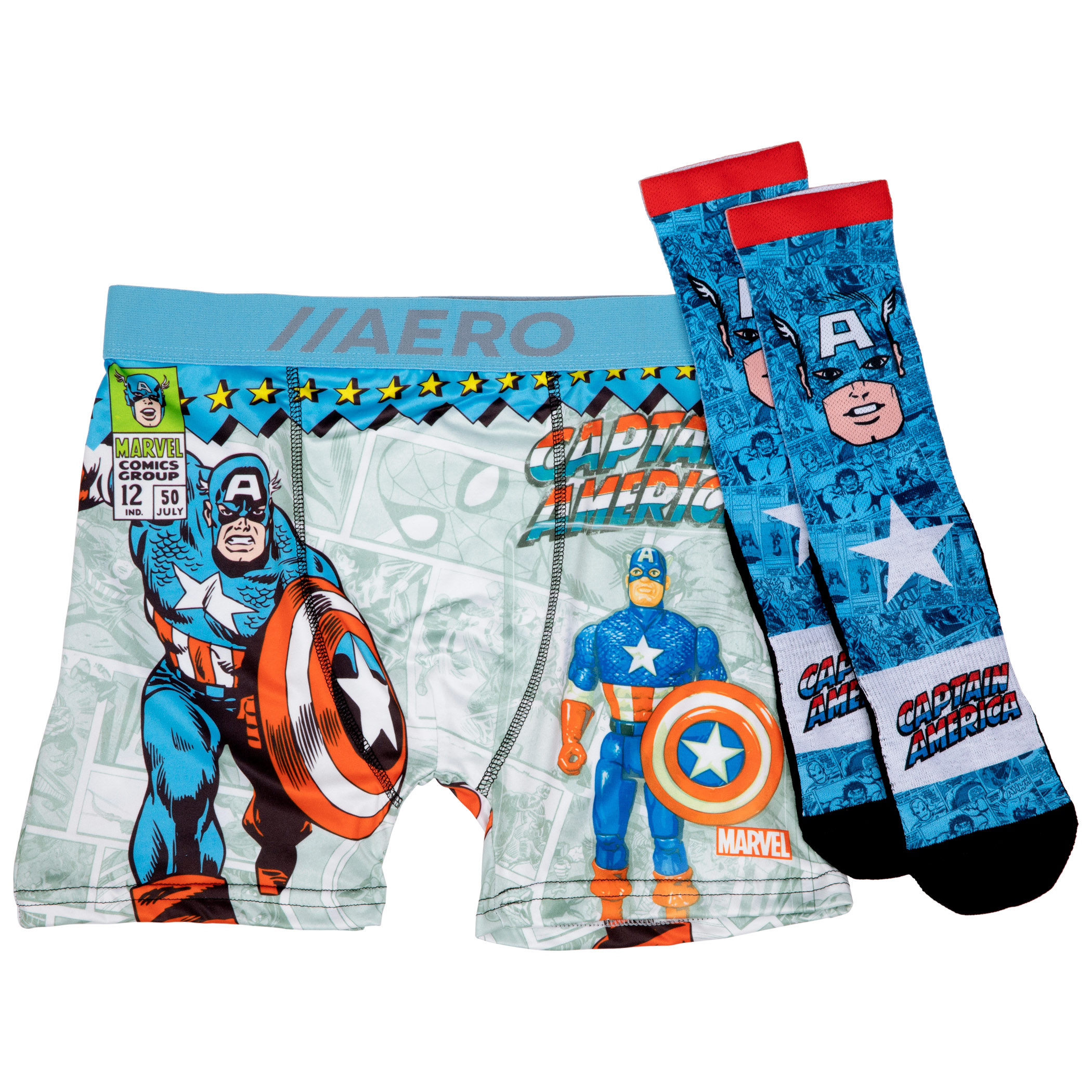 Captain America Retro Boxer Briefs Underwear and Sock Set, Multi-Color