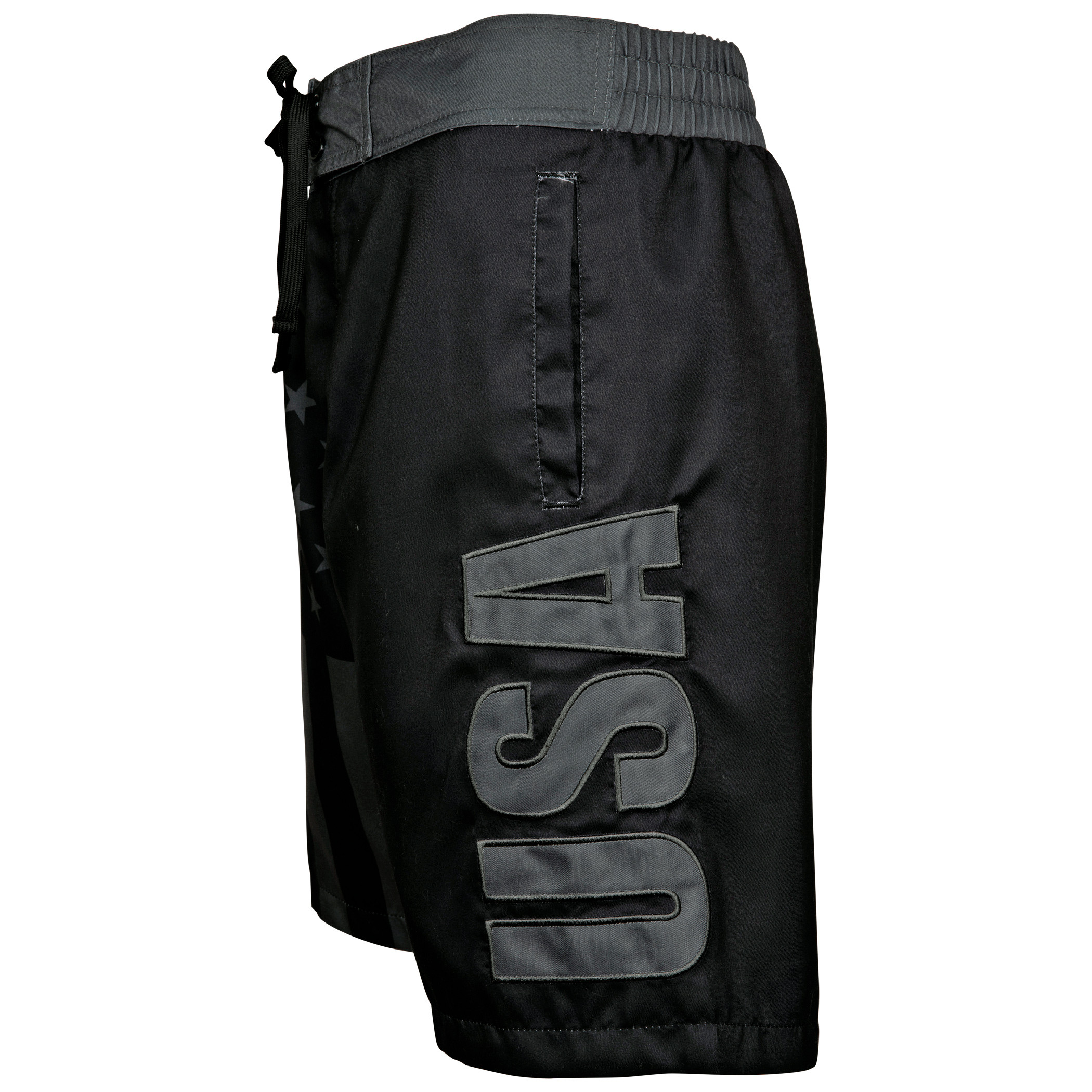 Patriotic Blackout American Flag Swim Trunks