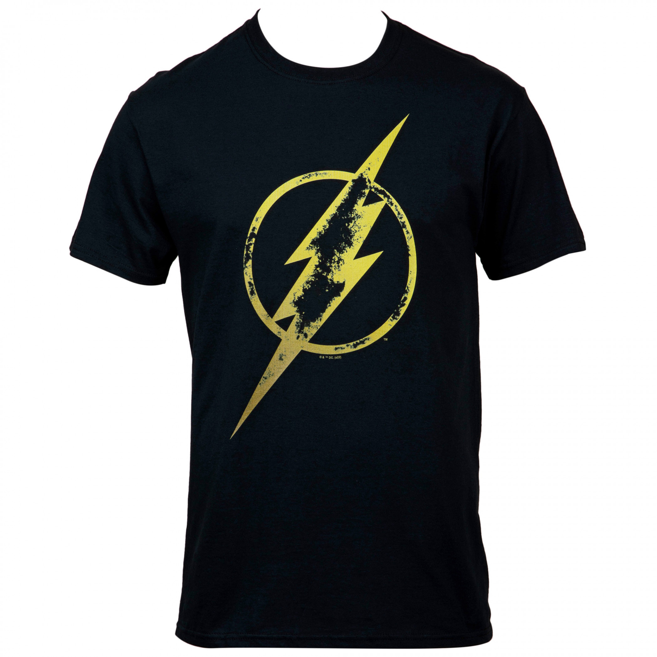 The Flash Logo Distressed Gold T-Shirt, Black