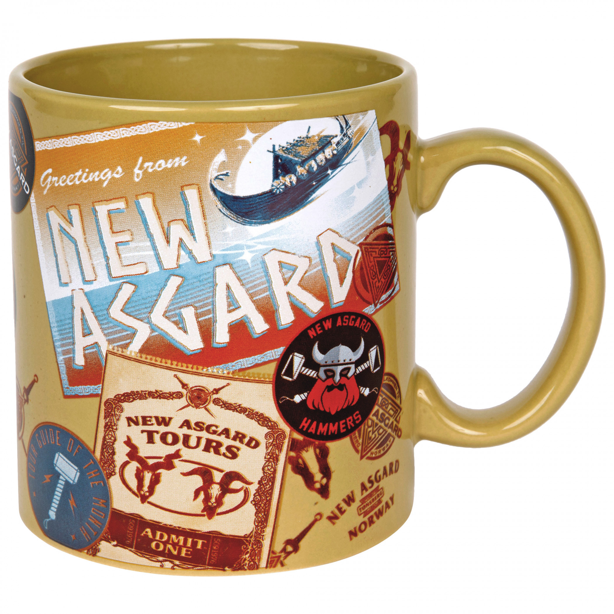 Thor Greetings From New Asgard 20 Ounce Jumbo Ceramic Mug, Beige