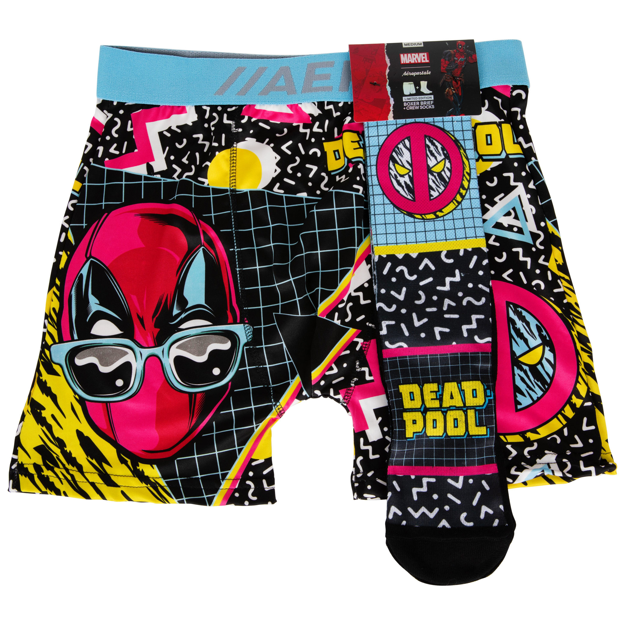 Deadpool Neon Boxer Briefs Underwear and Sock Set, Multi-Color