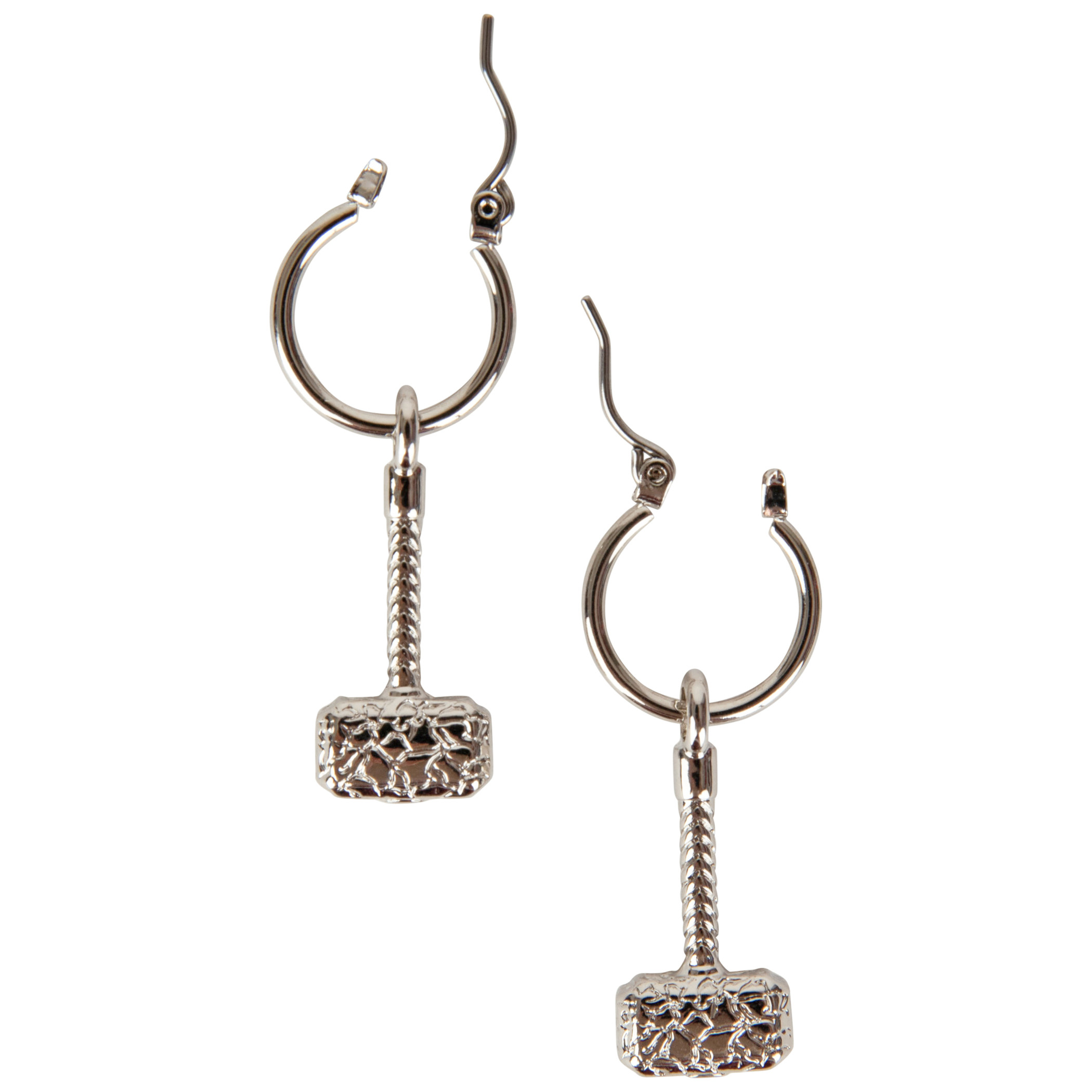 Thor Mjolnir Hammer Earrings, Silver