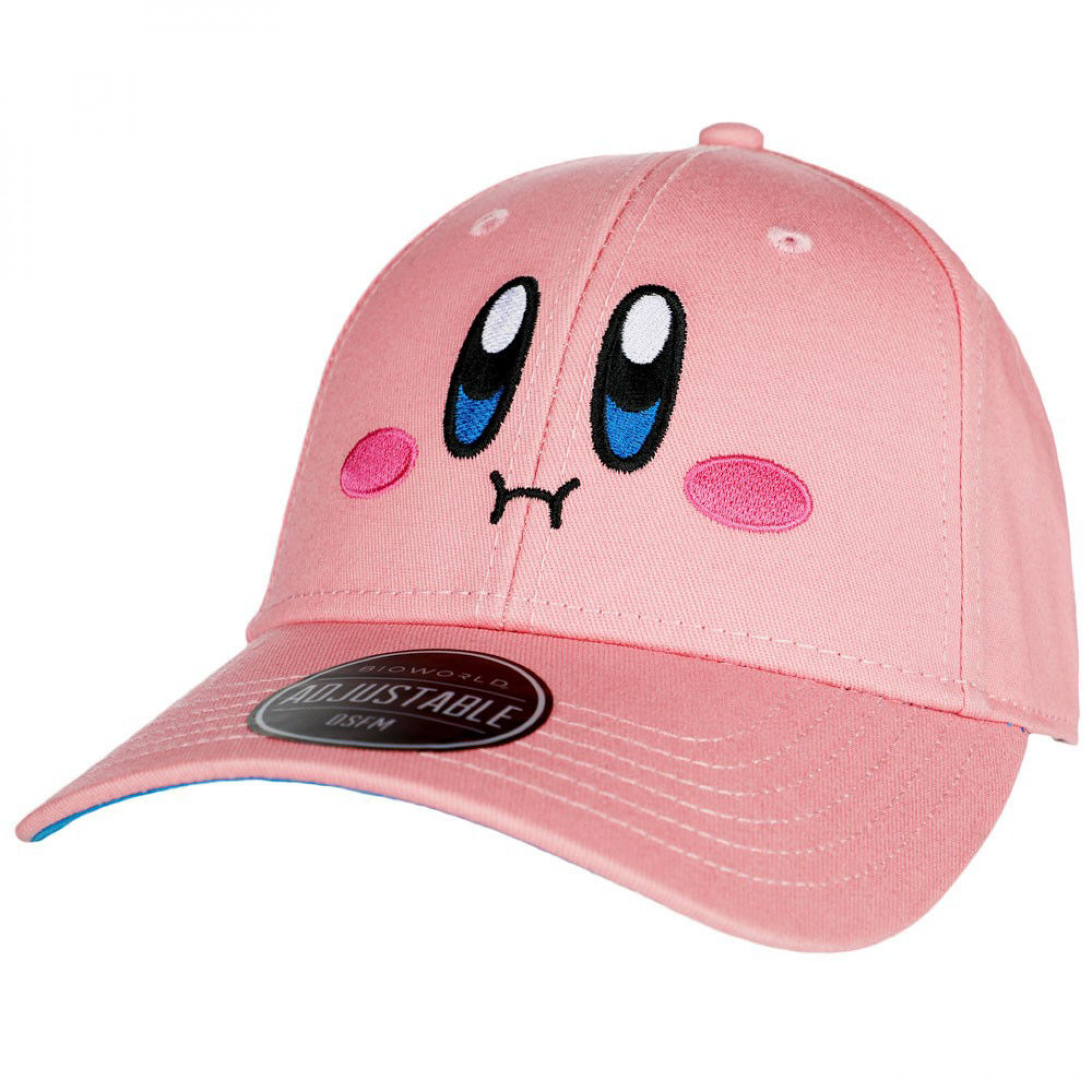 Kirby Big Face Embroidered Pre-Curved Snapback Hat, Pink