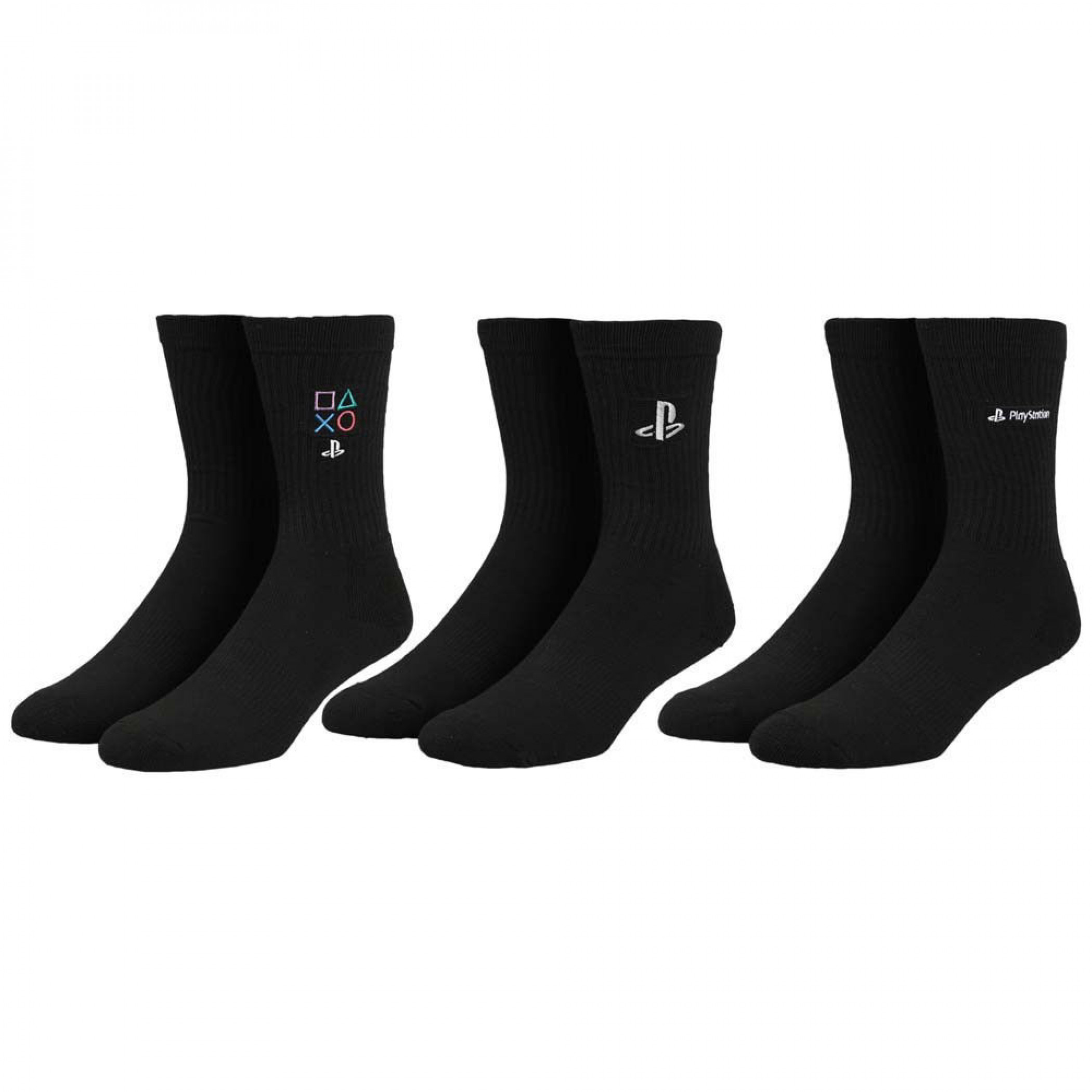 Sony PlayStation Embroidered Crew Socks 3-Pack, Black