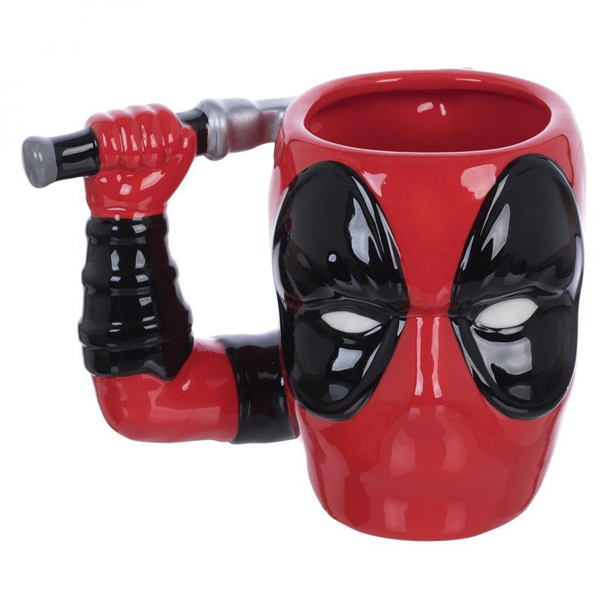 Deadpool with Sword Sculpted 3D Character Ceramic Mug, Red