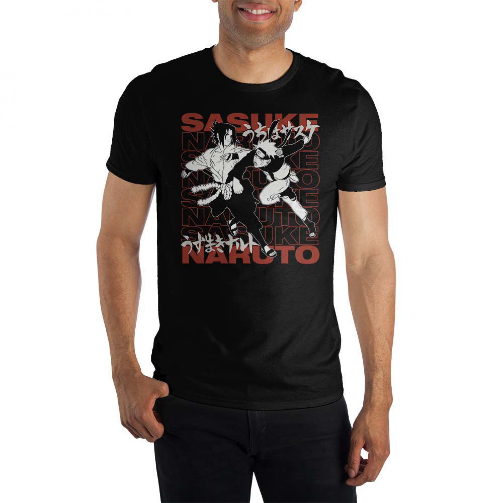 Naruto Shippuden Uzumaki Naruto & Uchiha Sasuke Clash T-Shirt, Black
