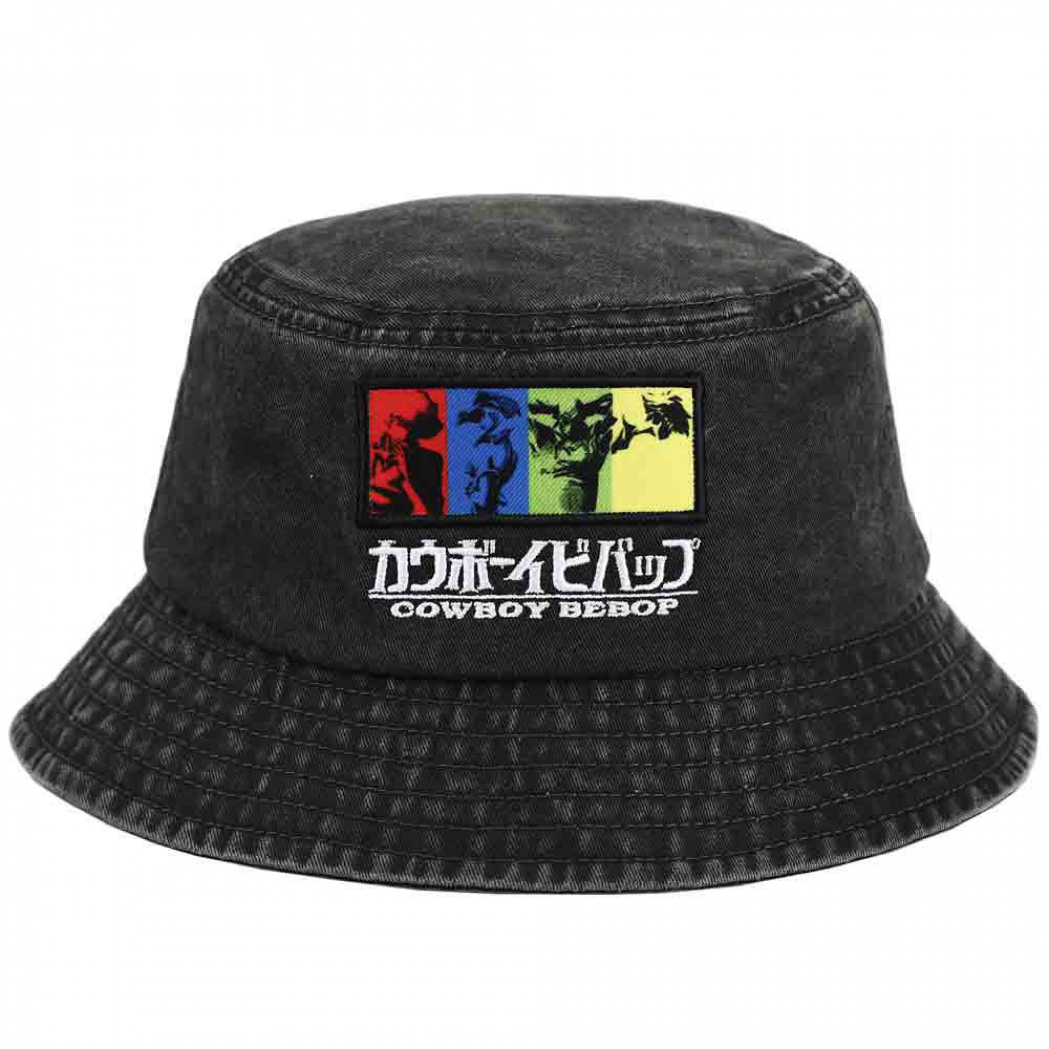 Cowboy Bebop Characters Embroidered Pigment Dye Bucket Hat, Black