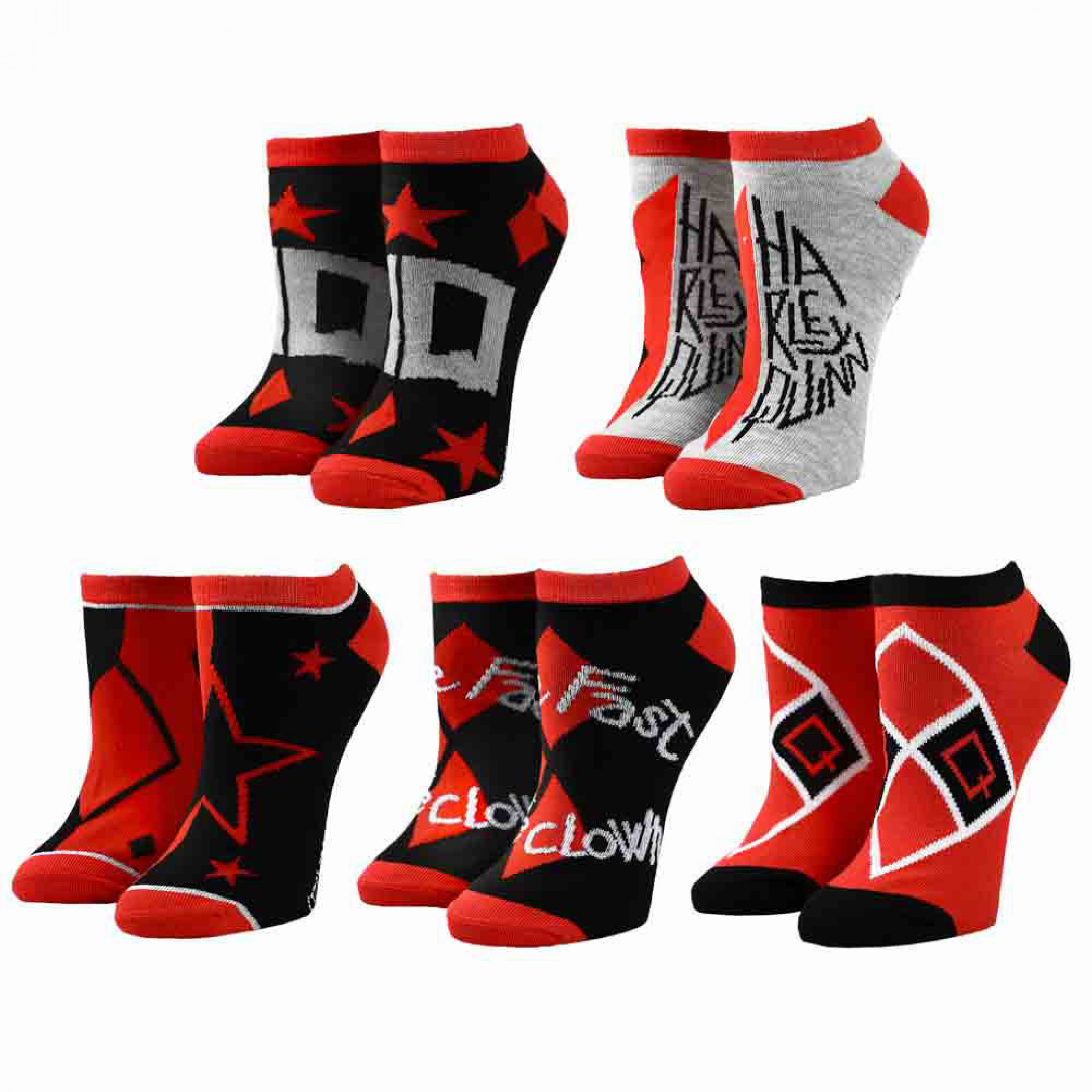 DC Comics Suicide Squad Harley Quinn Ankle Socks 5-Pack, Multi-Color