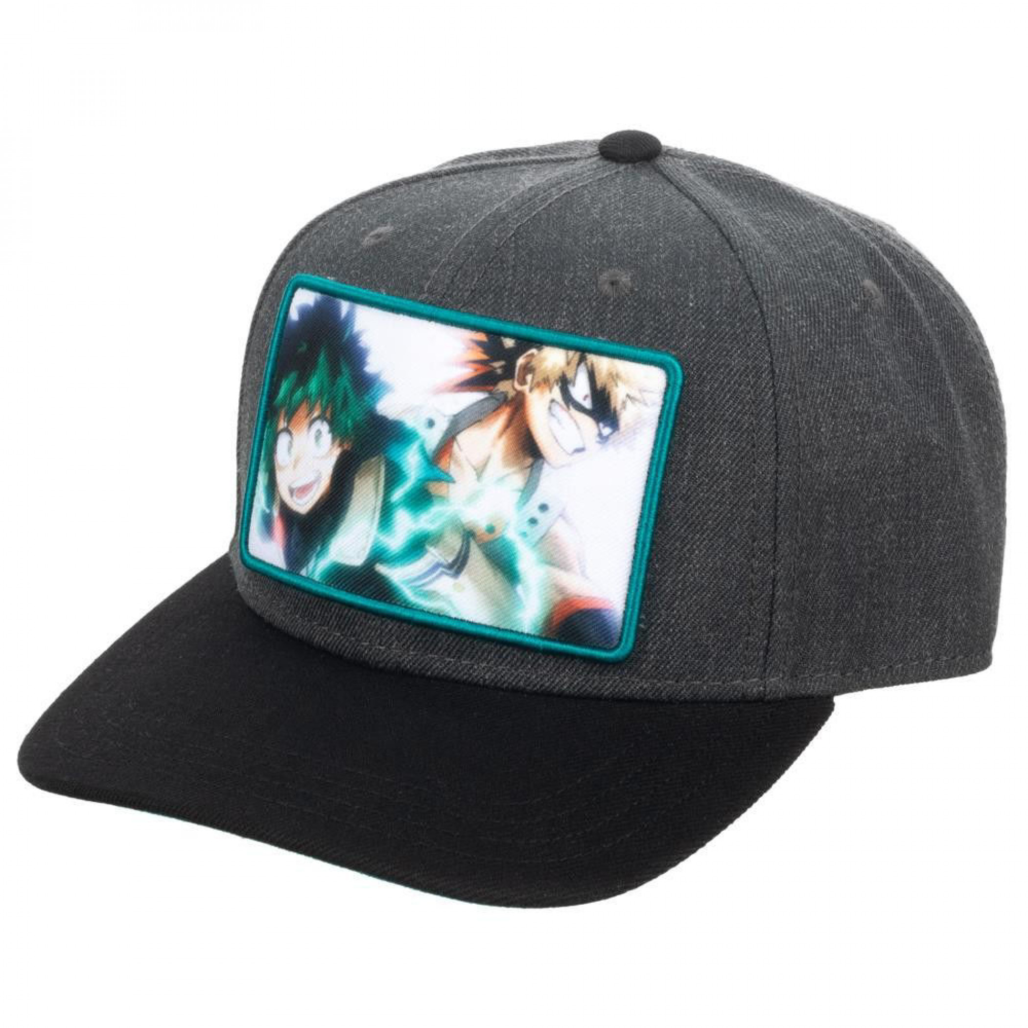 My Hero Academia Deku & Bakugo Sublimated Pre-Curved Snapback Hat, Grey