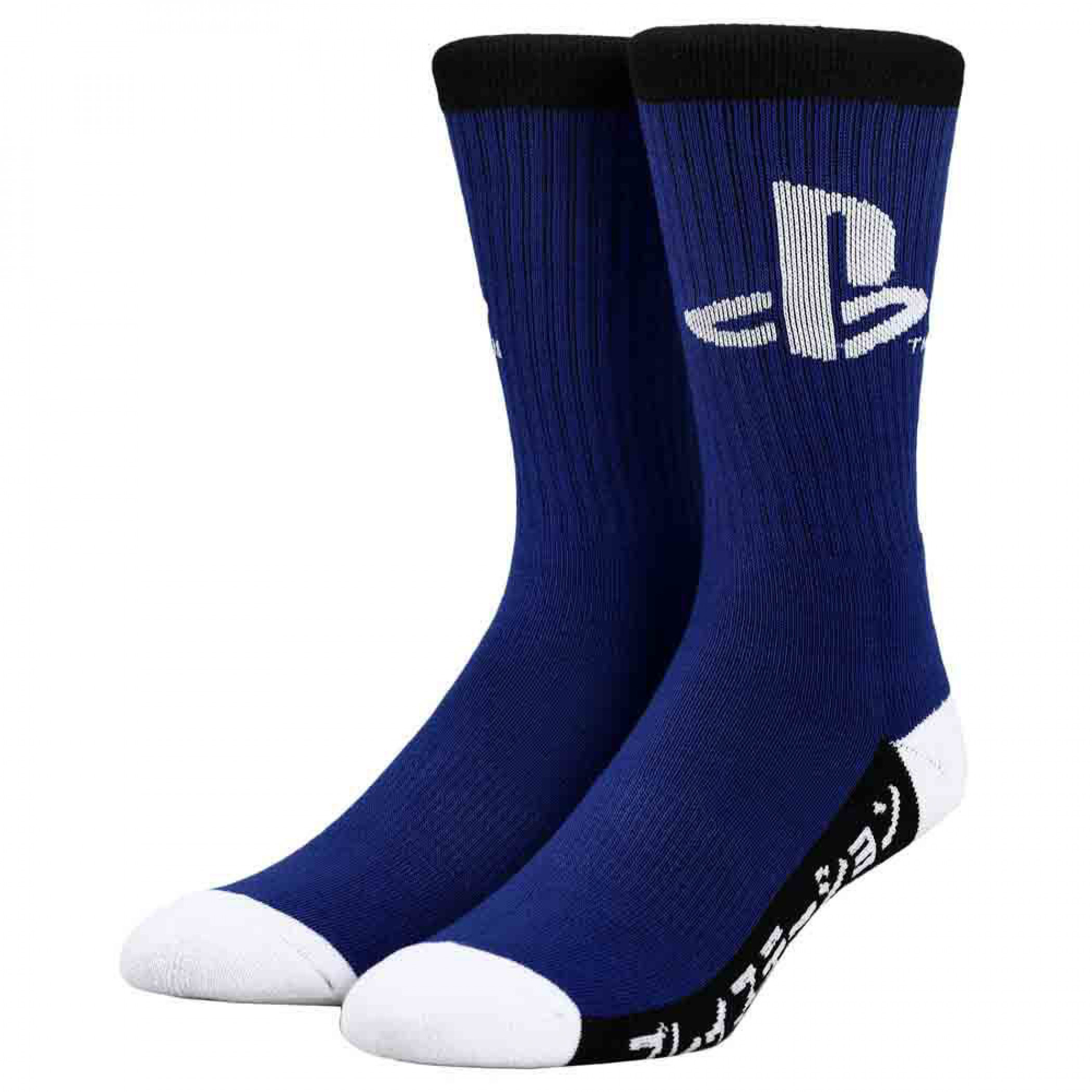 PlayStation Logo w/Japanese Katakana Text Crew Socks, Blue