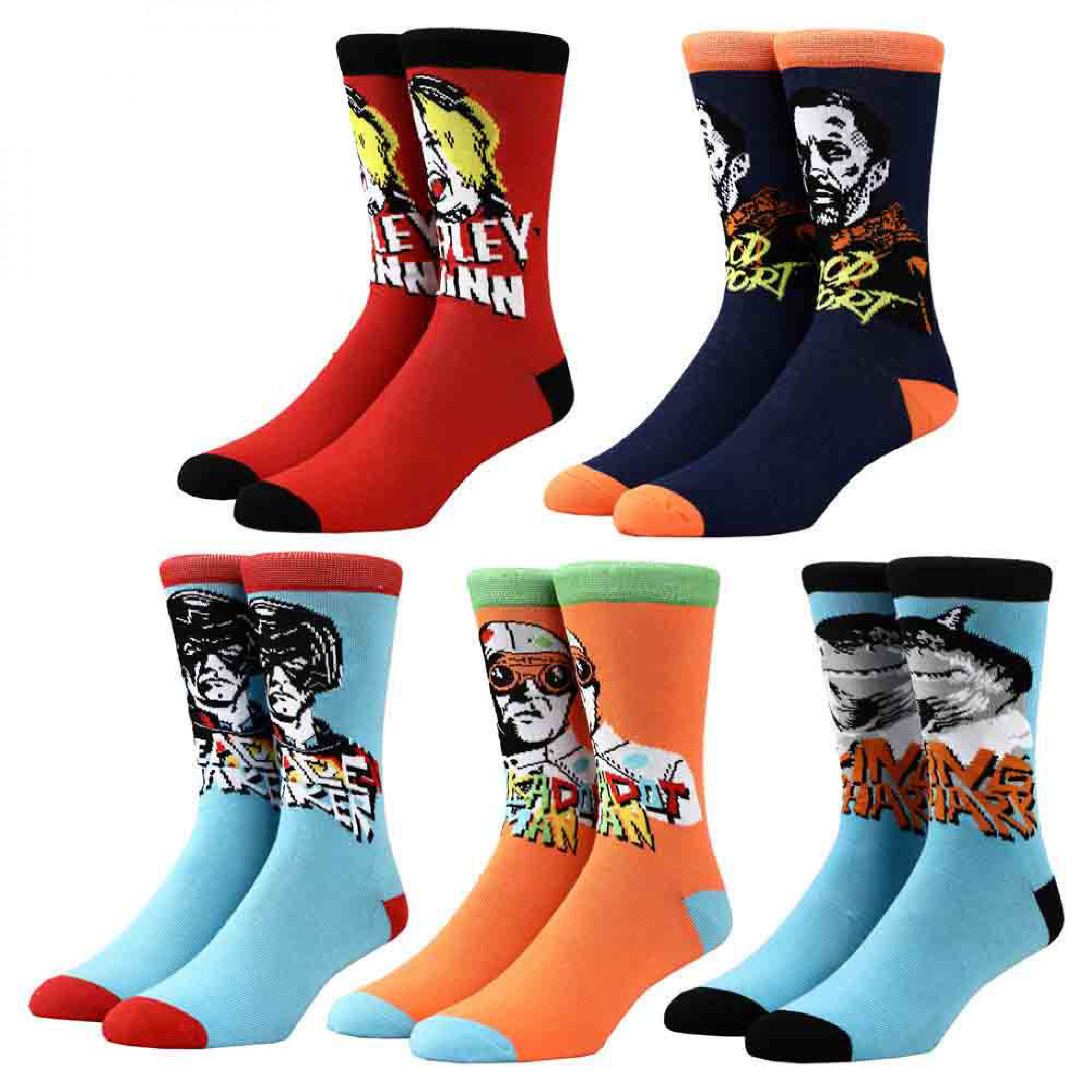 DC Comics The Suicide Squad Variety Characters Mixed Art Crew Socks 5-Pack, Multi-Color