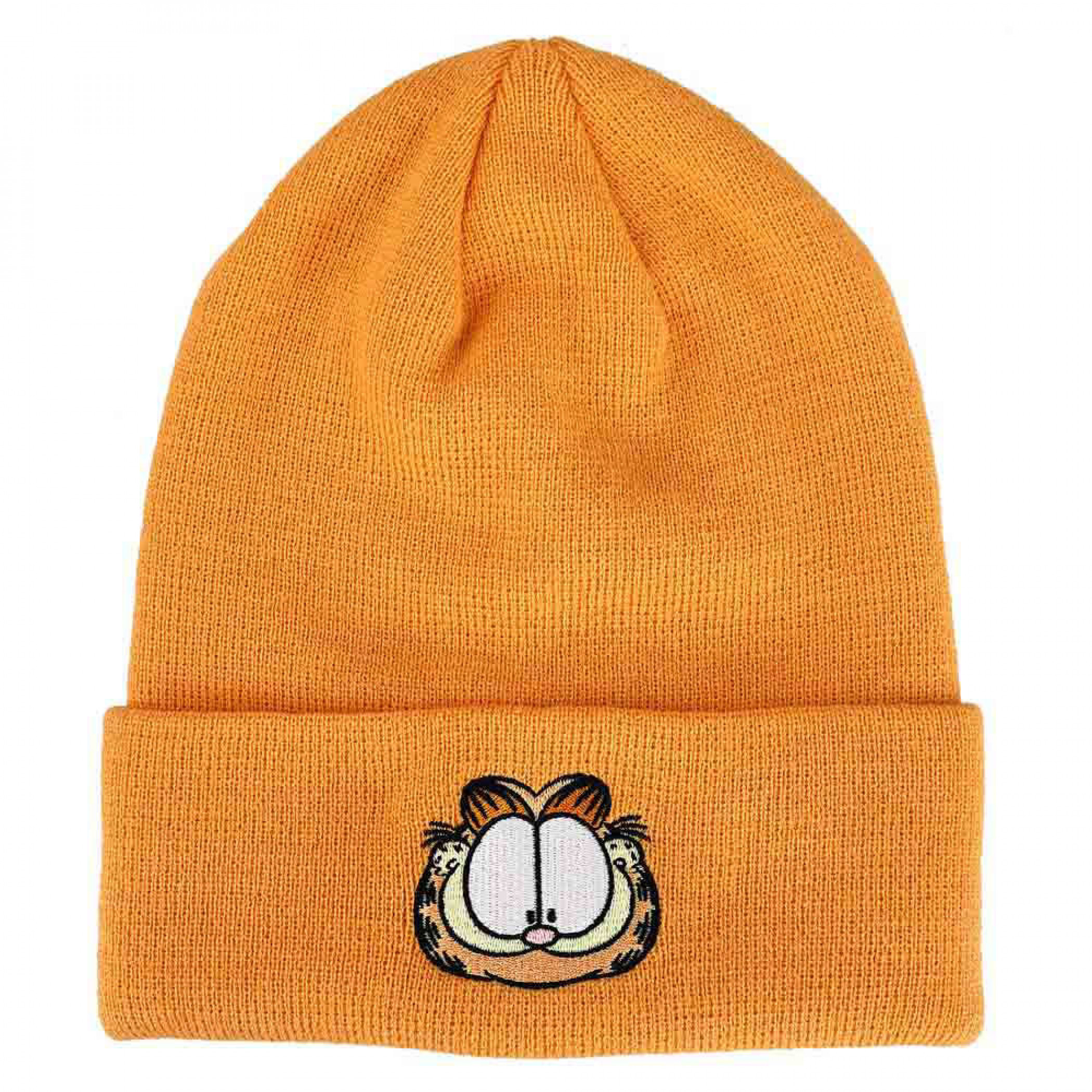 Garfield Embroidered Front Art Character Face Tall Beanie, Orange