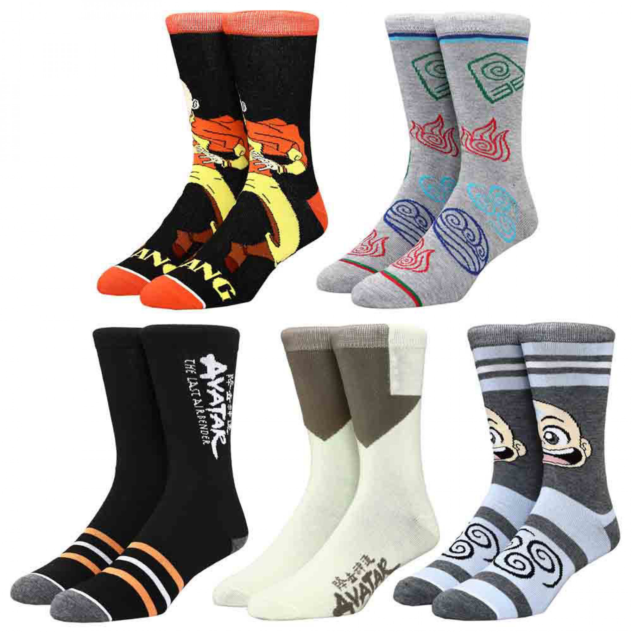 Avatar: The Last Airbender Nickelodeon Mixed Art Crew Socks 5-Pack, Multi-Color