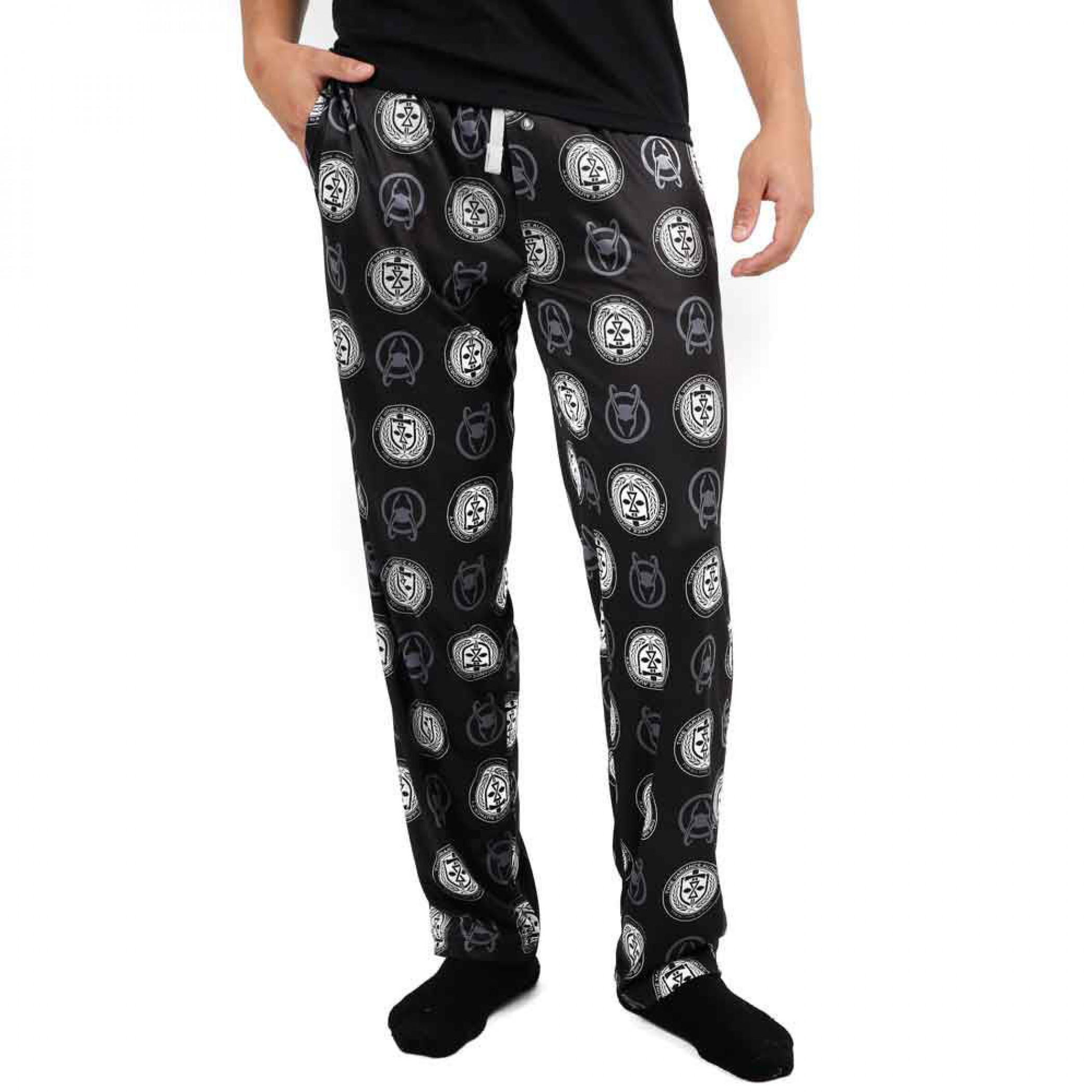 Marvel Studios Loki Series Helmet & TVA Logo AOP Sleep Pants, Black