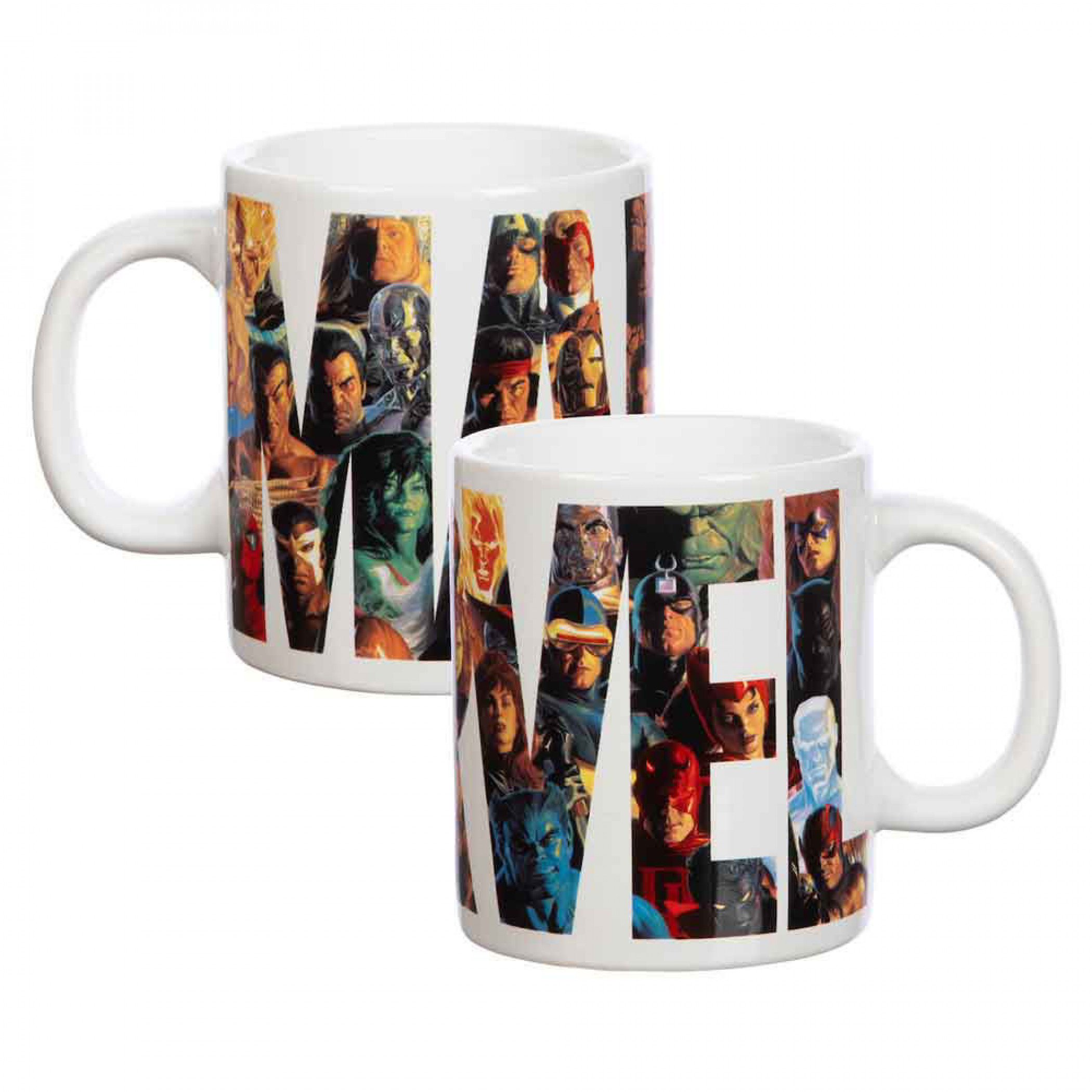 Marvel Comics Retro Logo with Classic Heroes 16 oz. Ceramic Mug, White