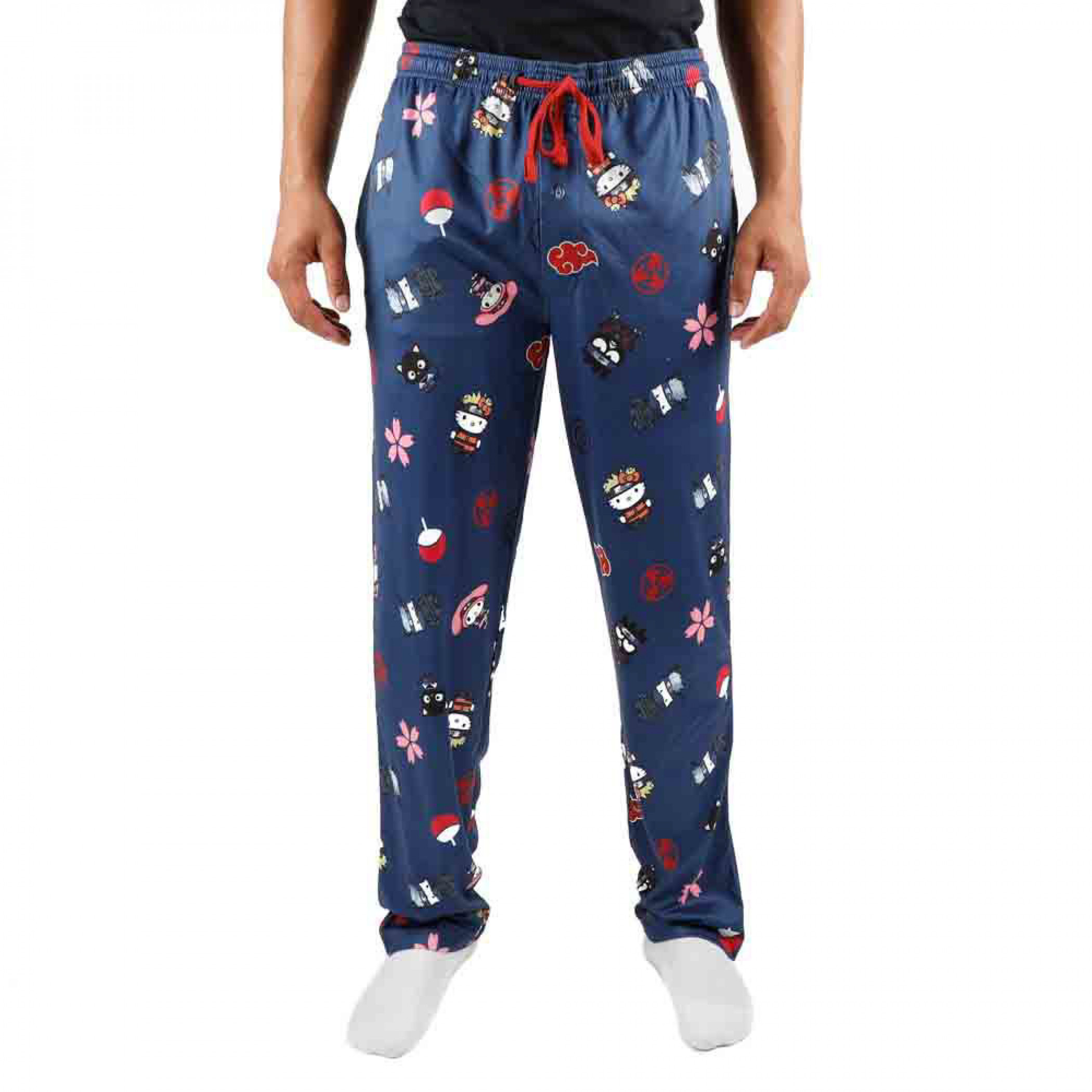 Hello Kitty X Naruto Shippuden Chibi Character Toss AOP Sleep Pants, Blue