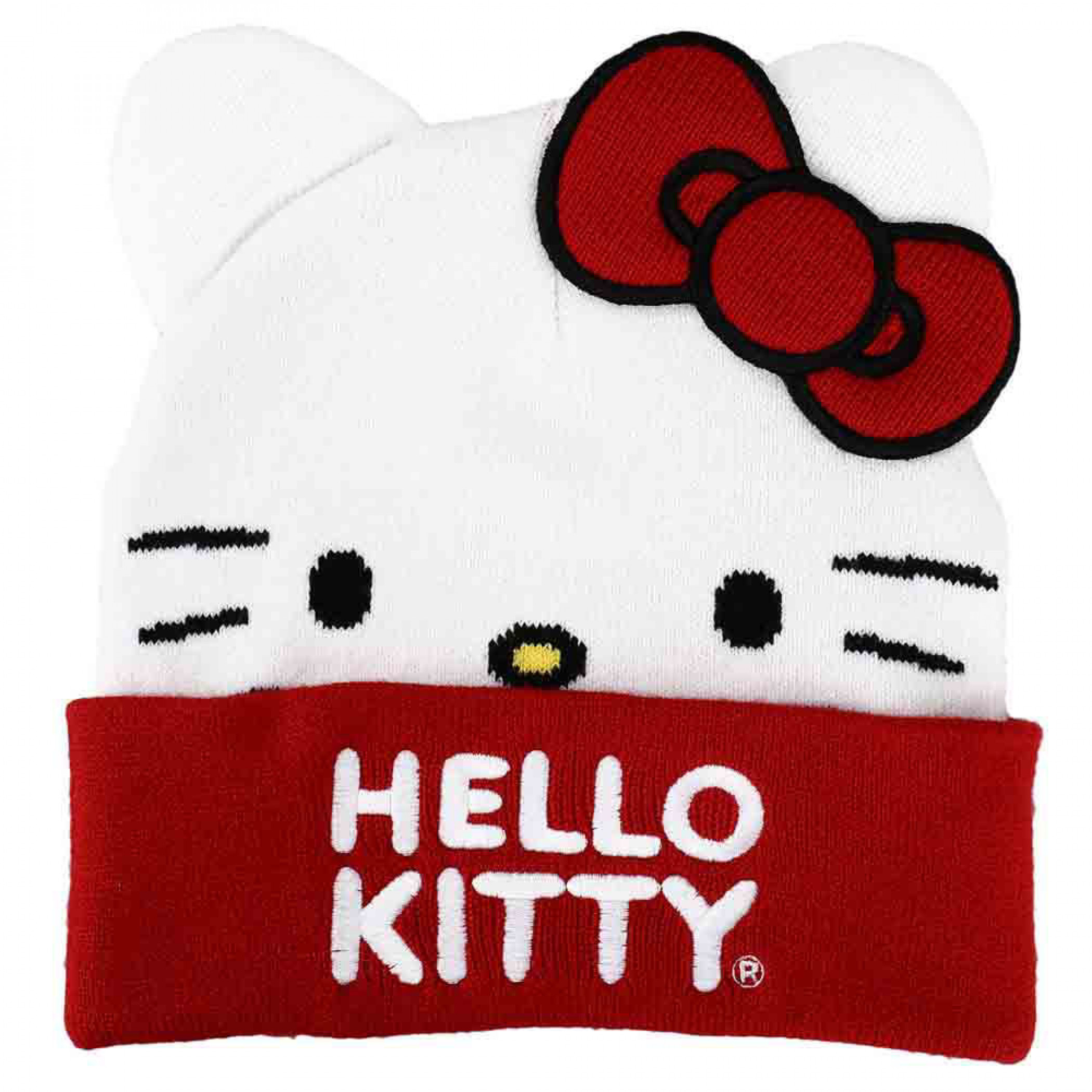 Hello Kitty Embroidered Big Face Cosplay Cuff Beanie, Multi-Color