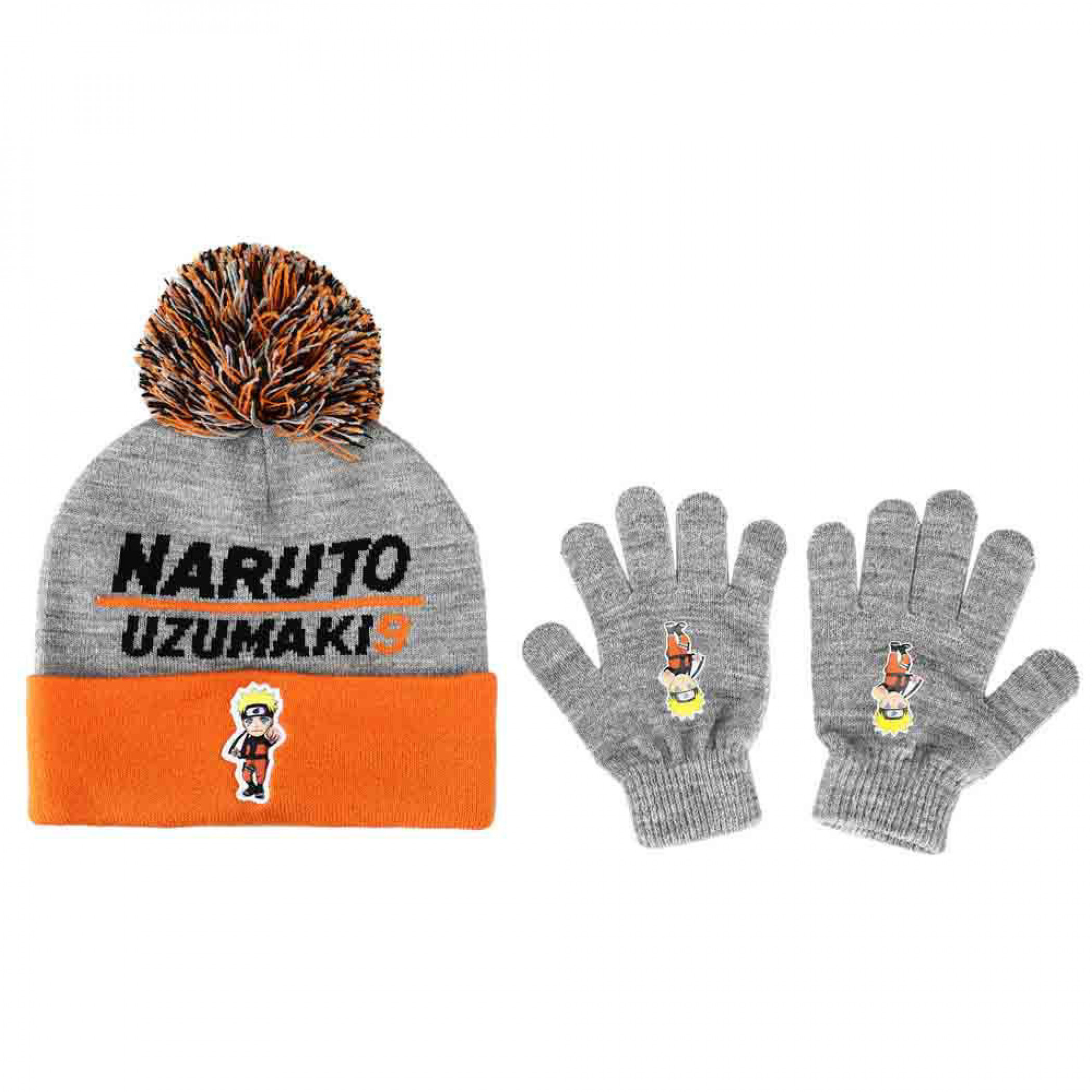 Naruto Shippuden Chibi Character Youth Pom Beanie & Gloves Combo, Multi-Color