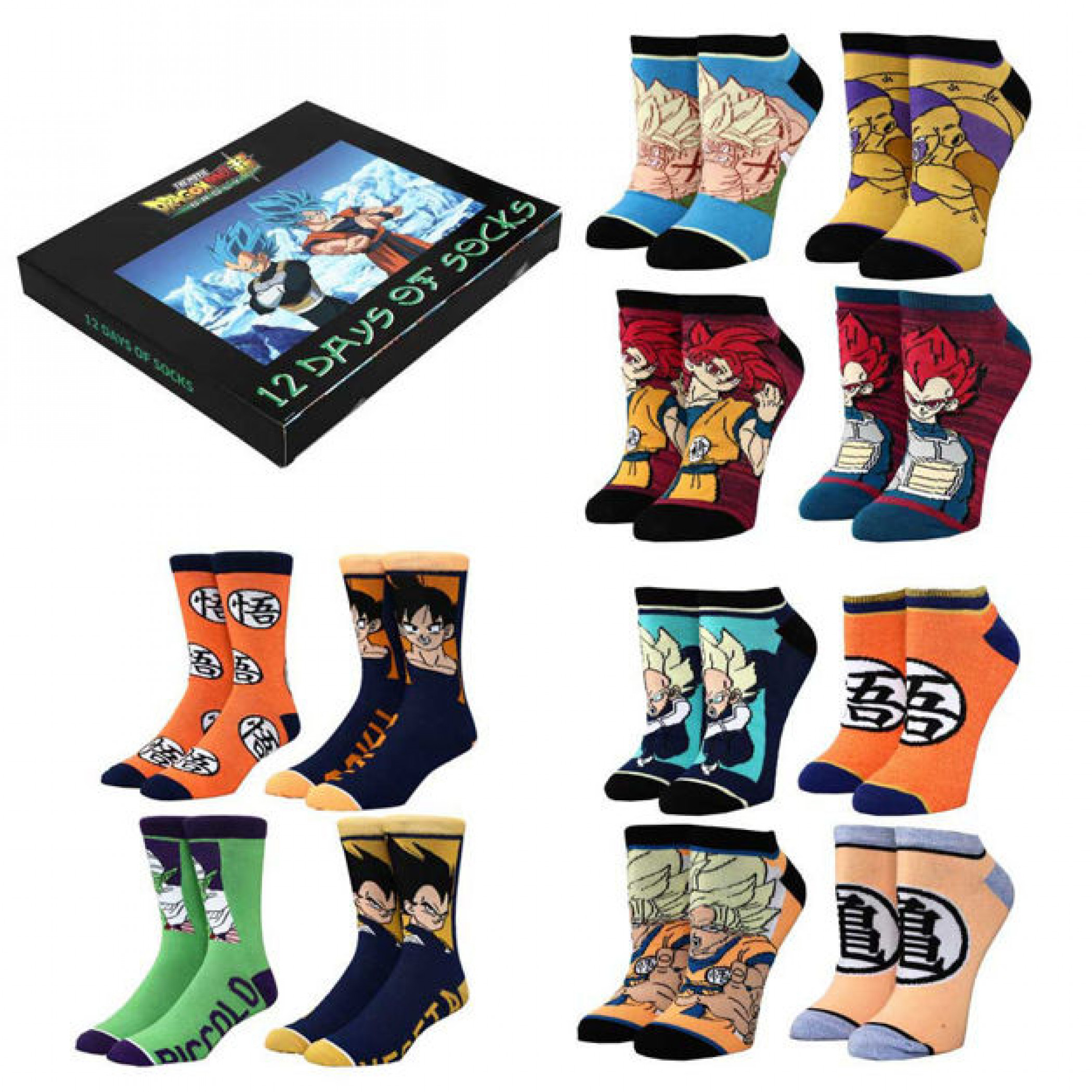 Dragon Ball Z Broly 12 Days Of Socks Box Set, Multi-Color