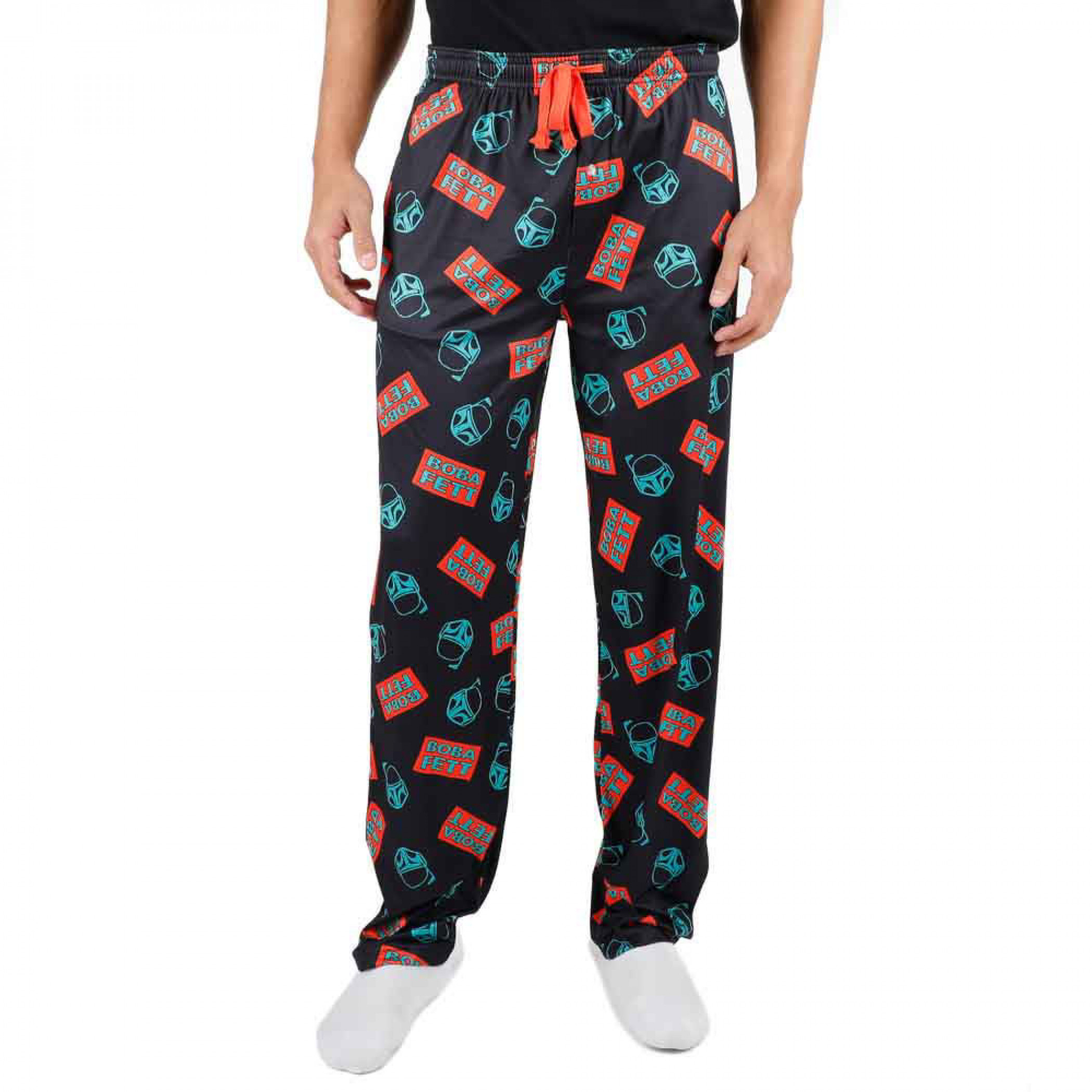 Star Wars Boba Fett Name Plate and Helmet AOP Black Sleep Pants, Black