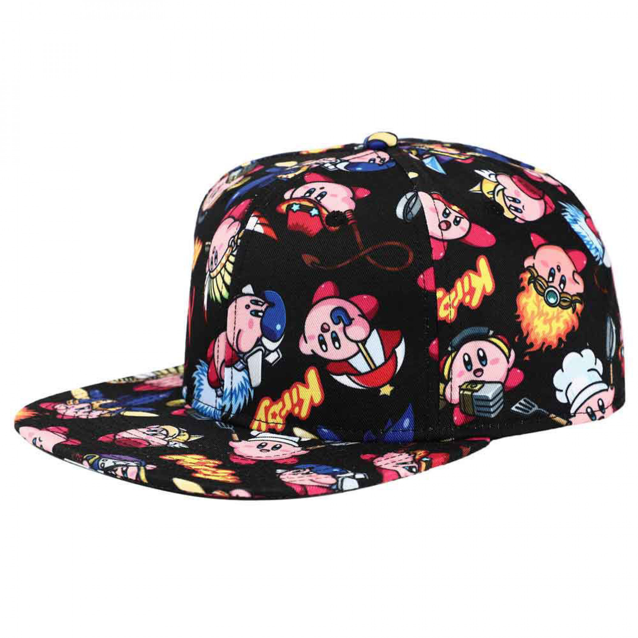 Nintendo Kirby Power-Ups AOP Sublimated Flat Bill Snapback Hat, Black