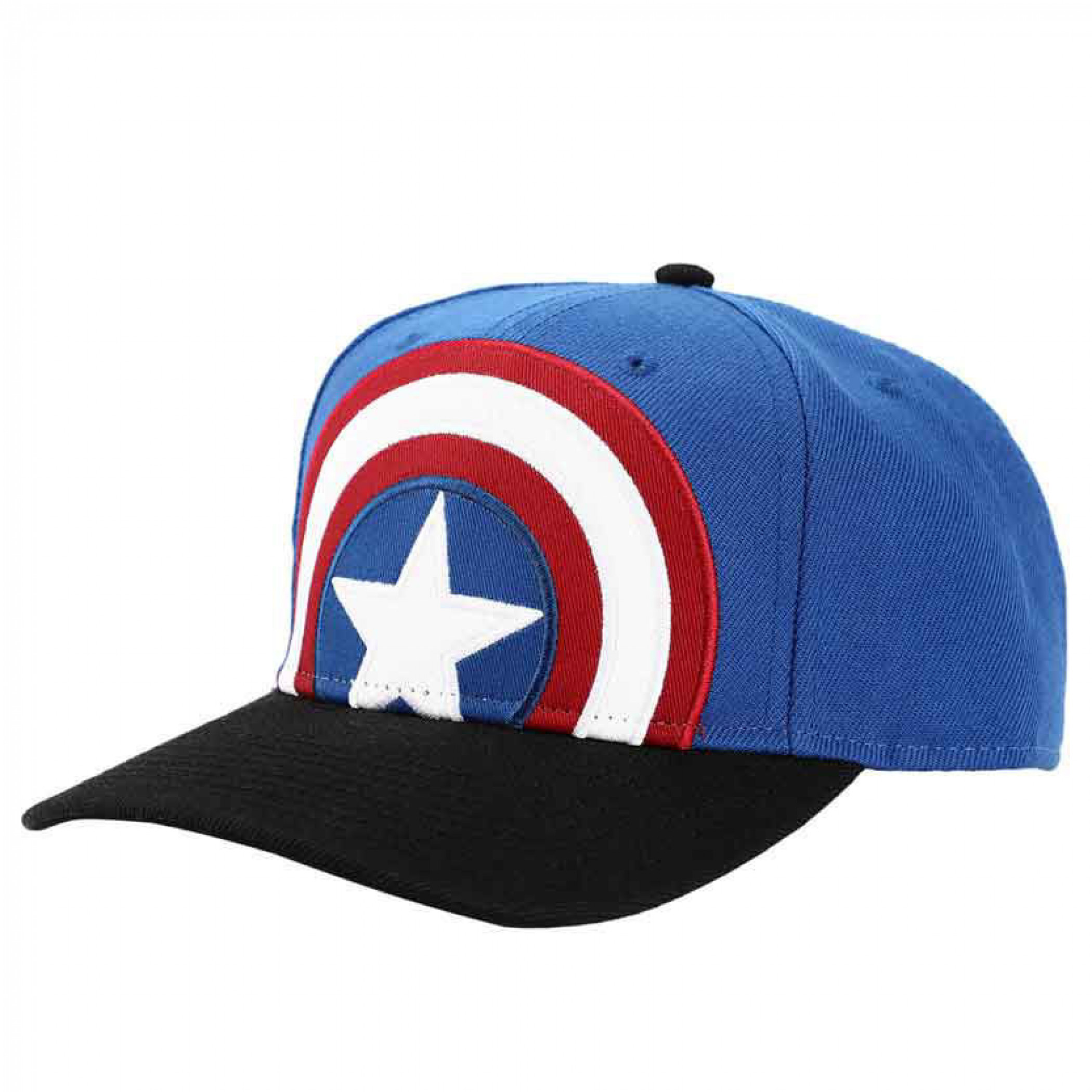 Marvel Captain America Large Logo Embroidered Pre-Curved Snapback Hat, Blue
