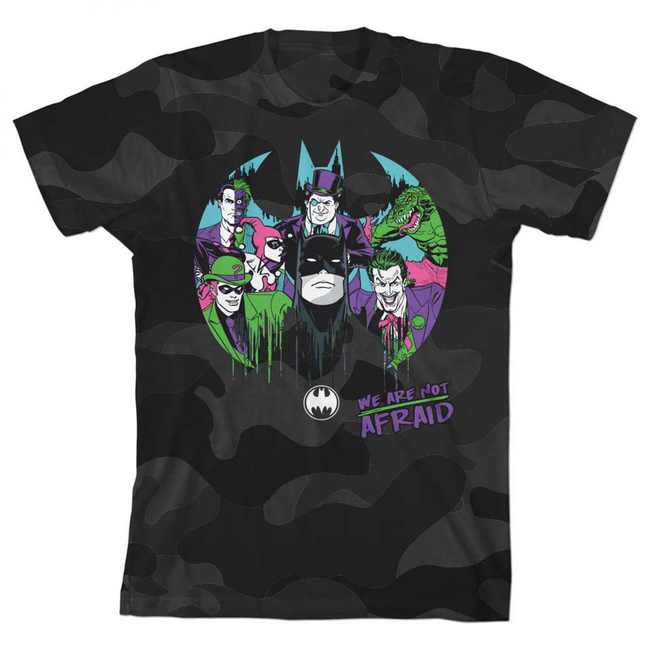 DC Comics Batman We Are Not Afraid Bat Symbol Camo Youth T-Shirt, Black