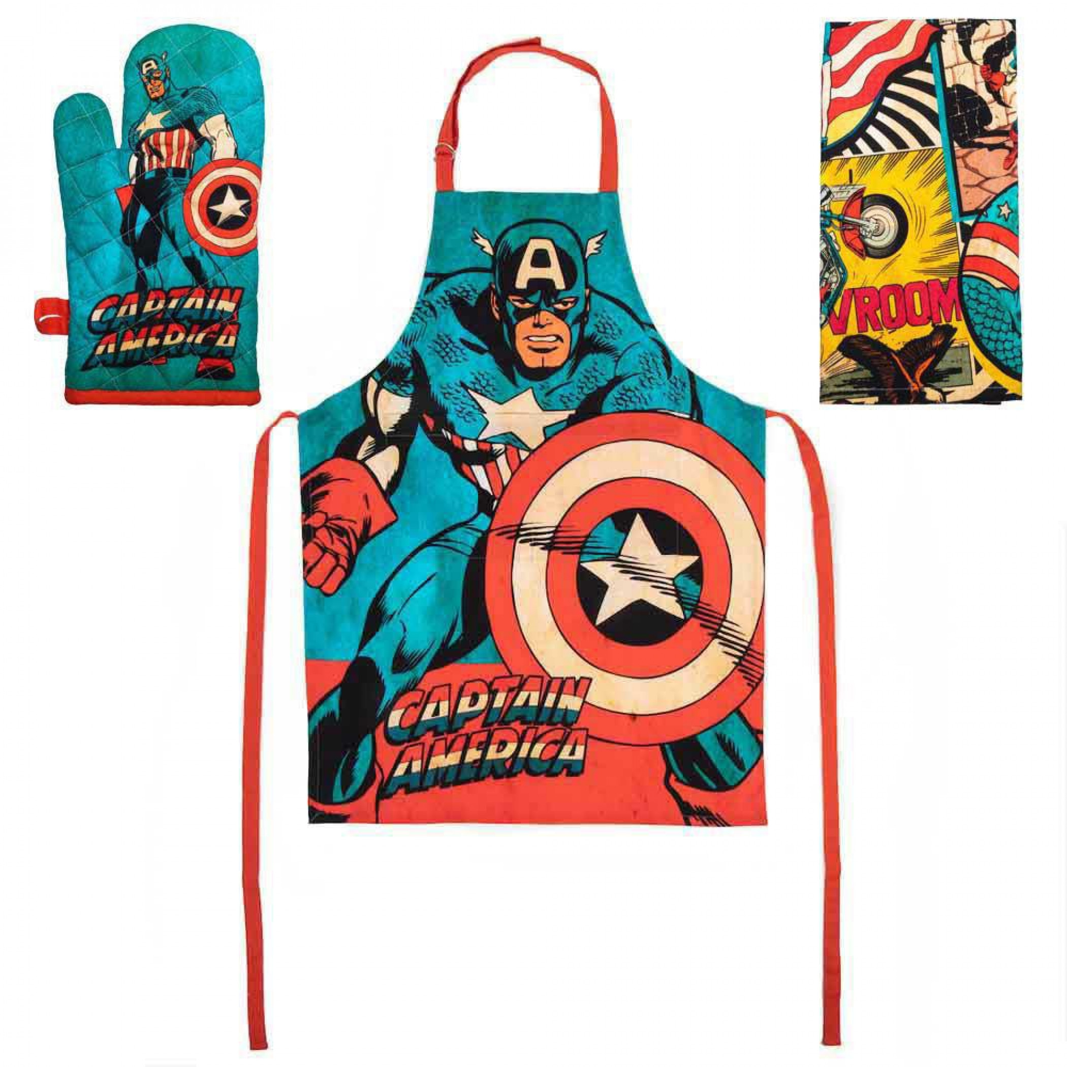 Captain America Apron  Towel & Mitt 3-Piece Kitchen Set, Multi-Color