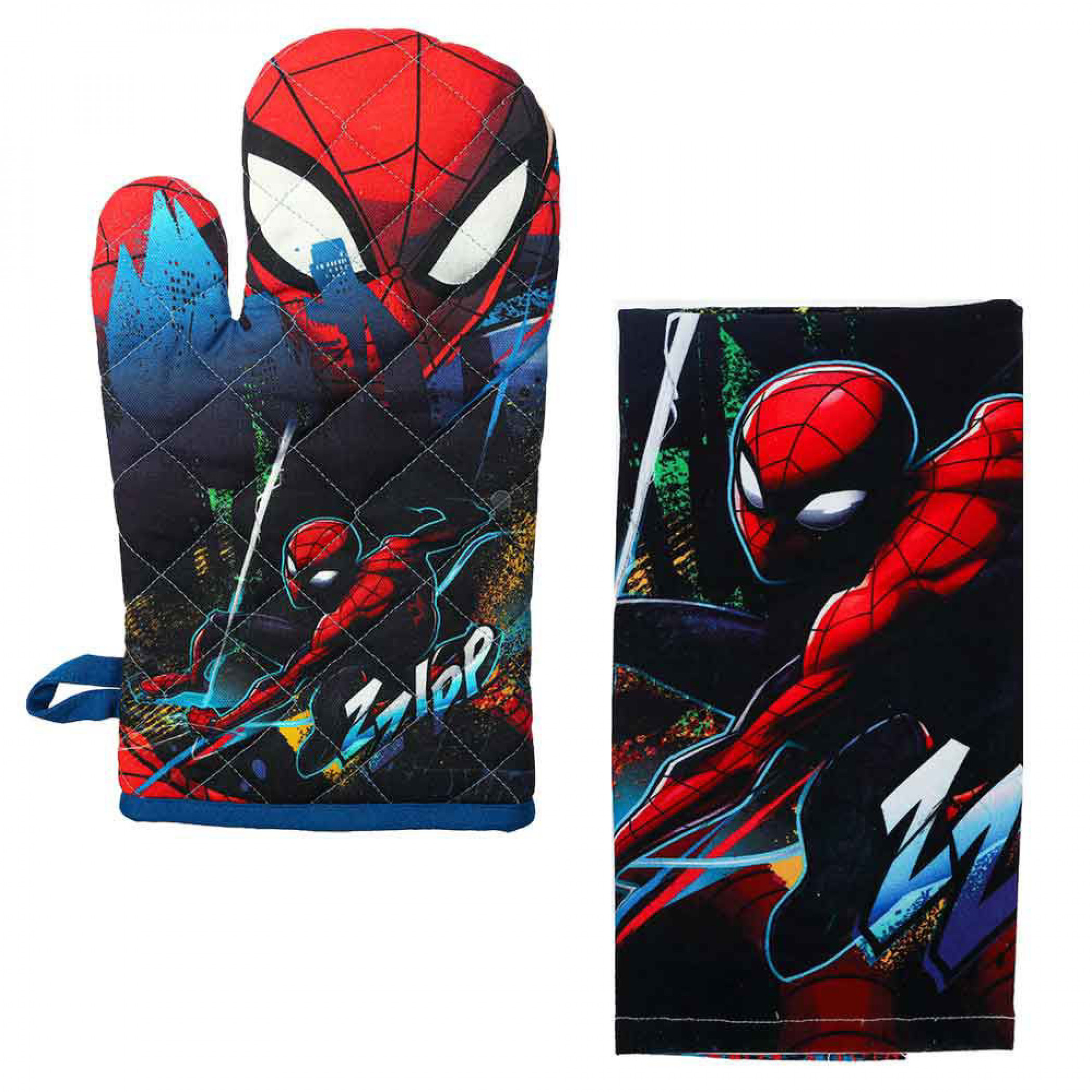 Marvel Comics Spider-Man Web Slinging Oven Mitt and Tea Towel, Multi-Color