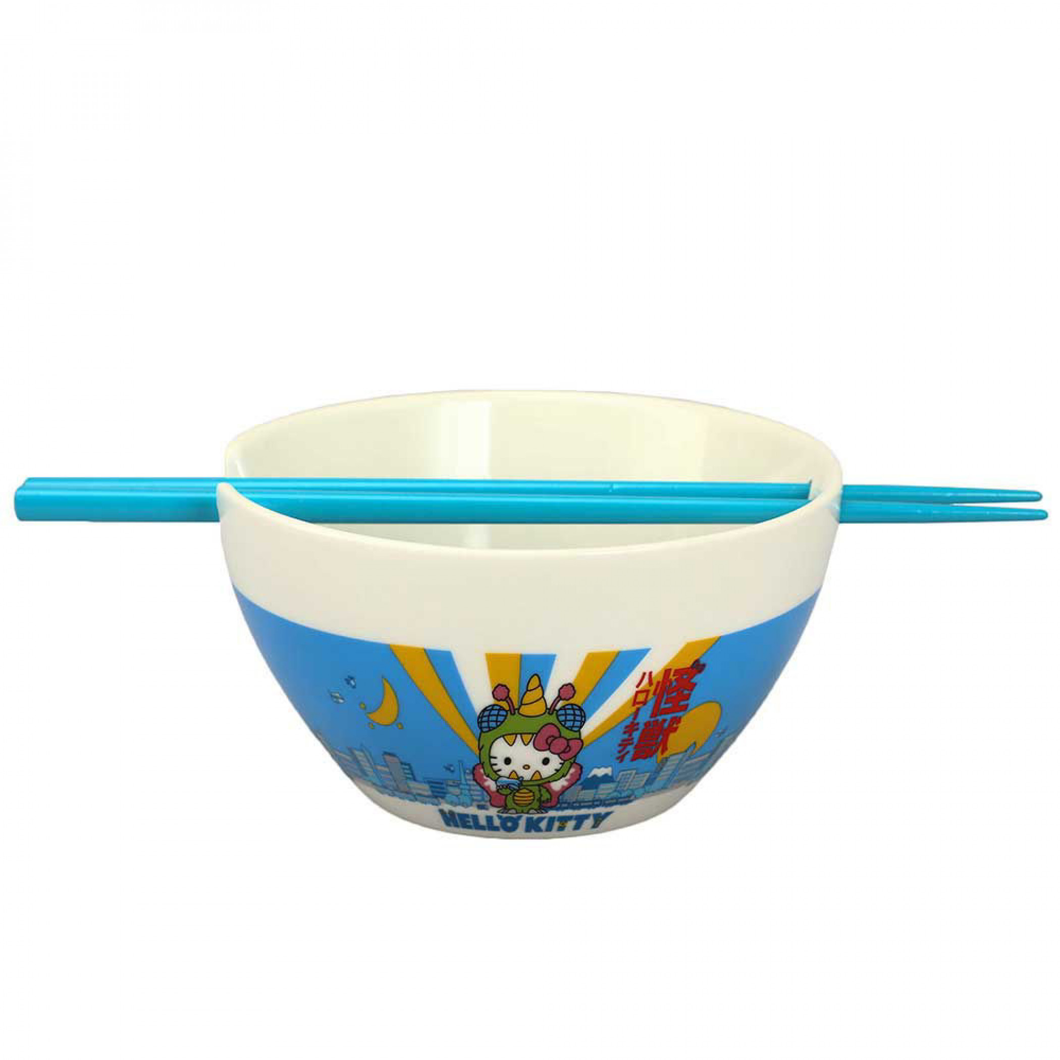 Hello Kitty Kaiju Ceramic Ramen Bowl with Chopsticks, Multi-Color