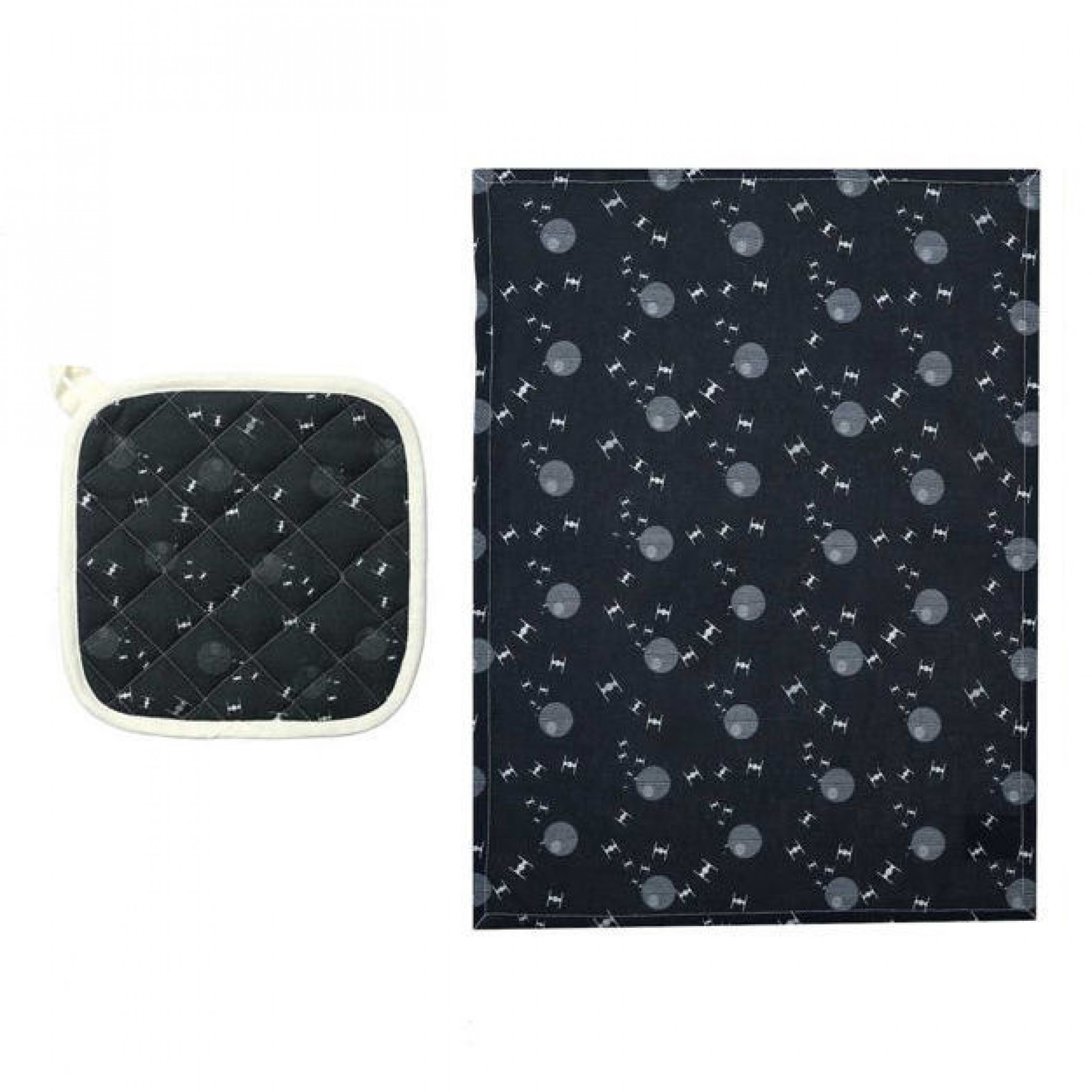 Star Wars Death Star & Tie Fighters Tea Towel & Oven Mitts Set, Black