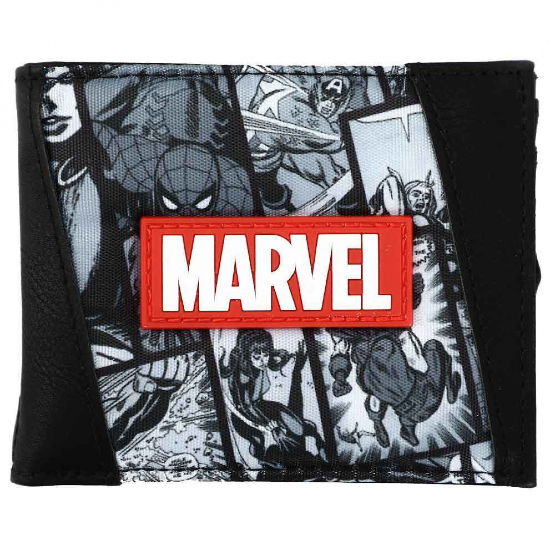 Marvel Comics Logo Digital Print and Patch Bi-Fold Wallet, Black