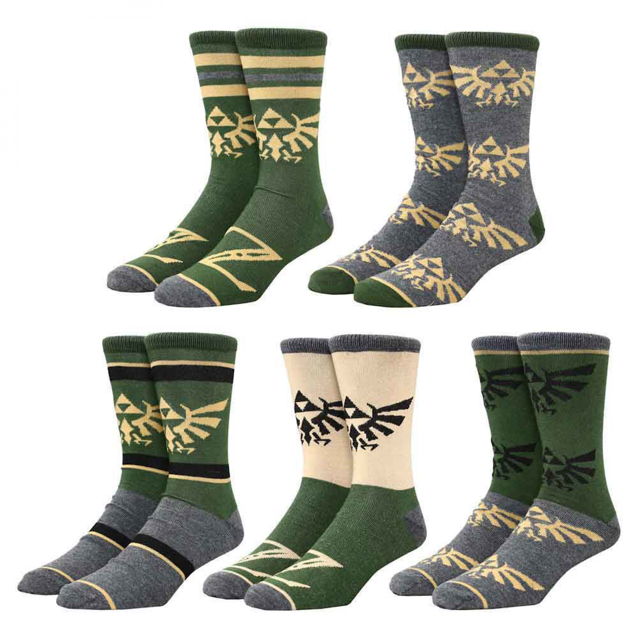The Legend Of Zelda Hyrule Crest Variety 5-Pair Pack of Crew Socks, Multi-Color