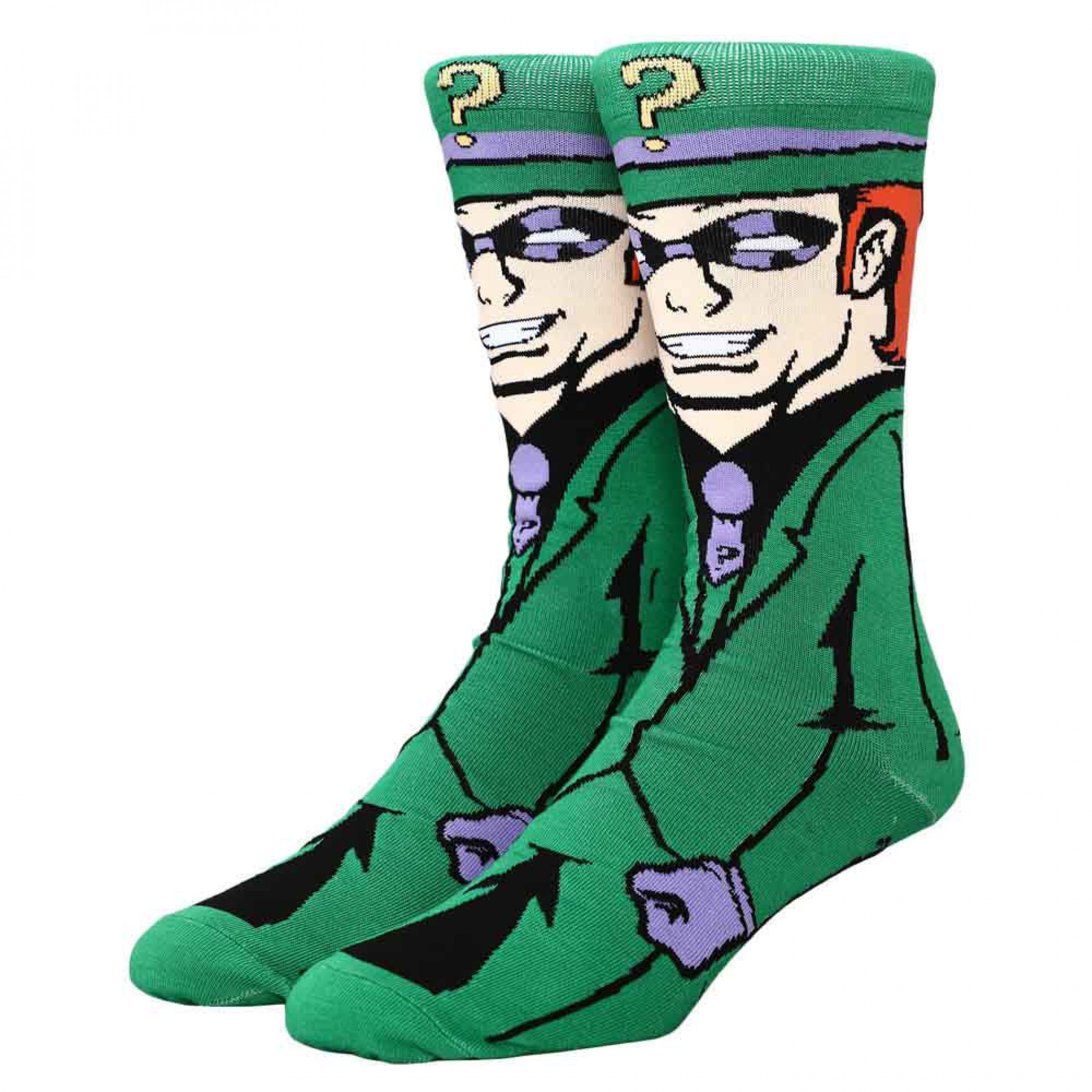 DC Comics Riddler Rebirth 360 Character Print Crew Socks, Green