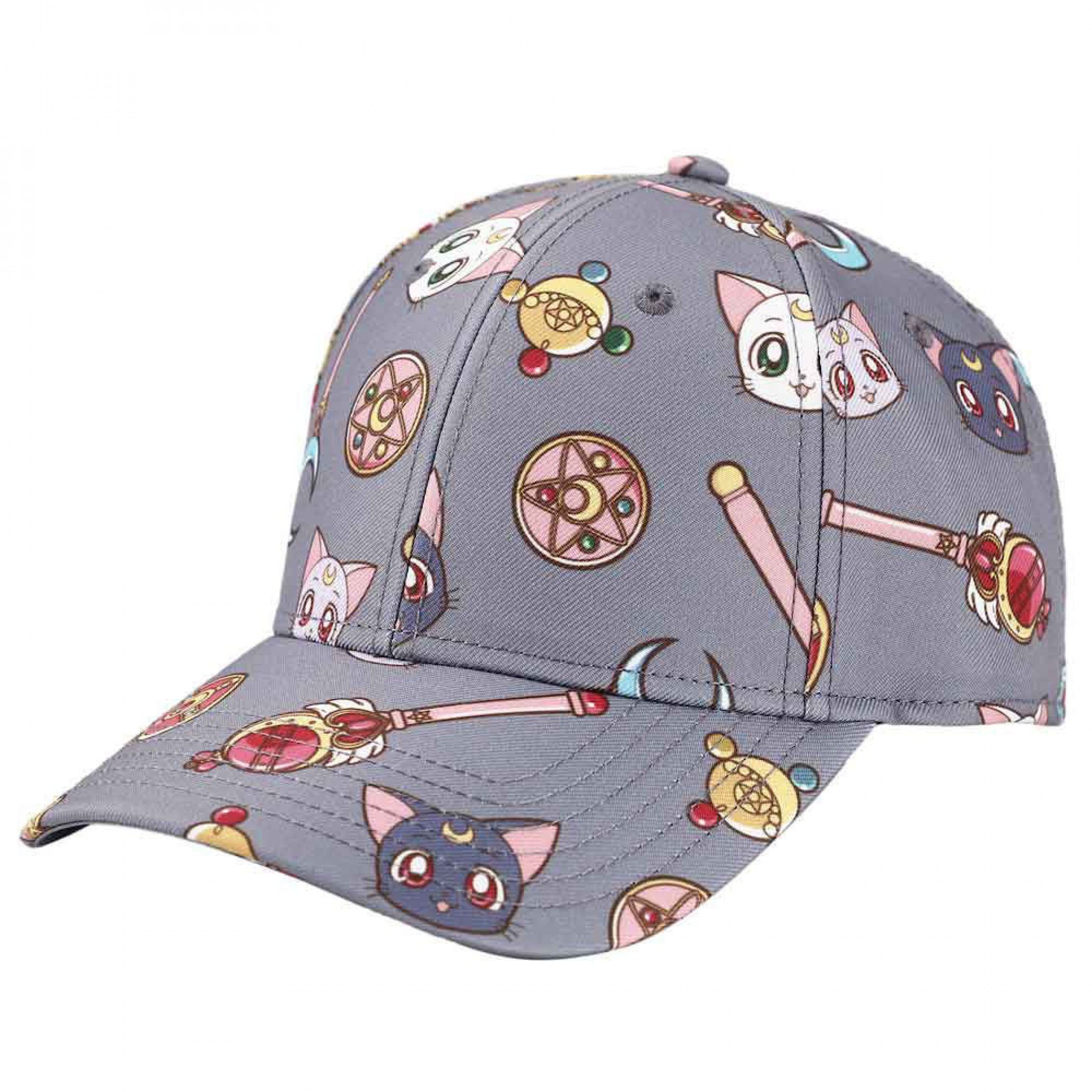 Sailor Moon Luna and Artemis Pre-Curved Snapback, Grey
