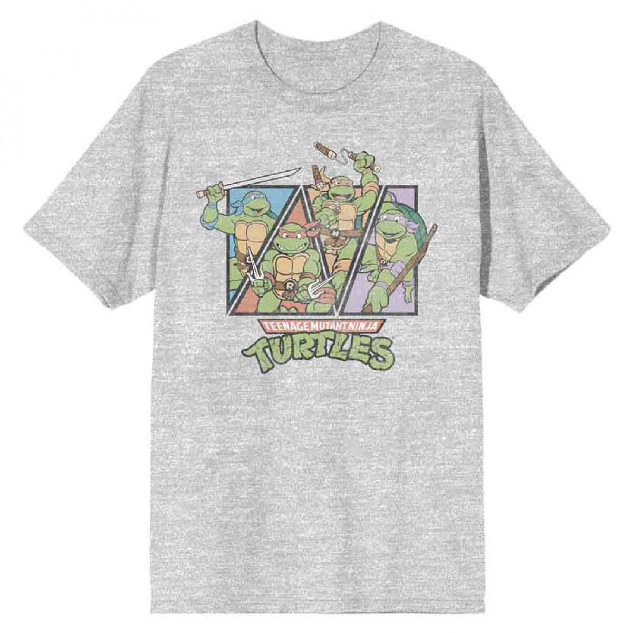 Teenage Mutant Ninja Turtles Retro Style Turtles Panels T-Shirt, Grey