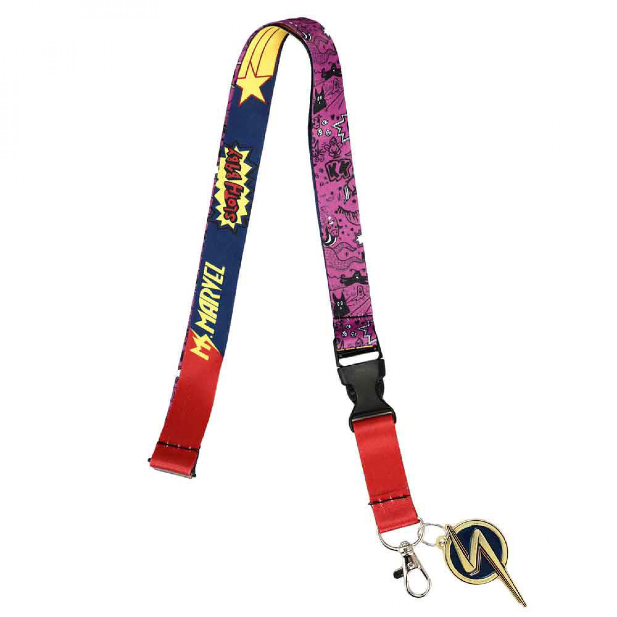 Ms. Marvel Doodles Lanyard with Rubber Charm, Multi-Color