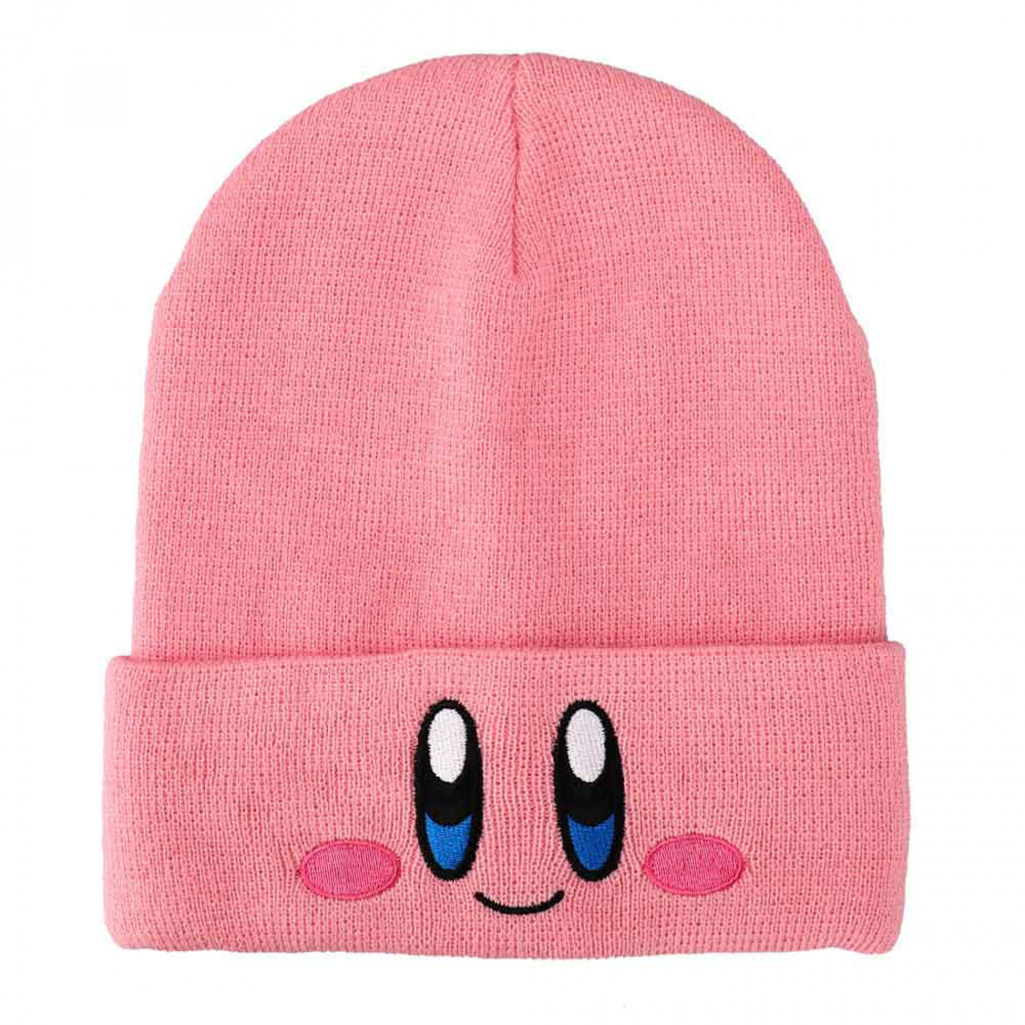 Kirby Big Face Embroidered Cuff Beanie, Pink