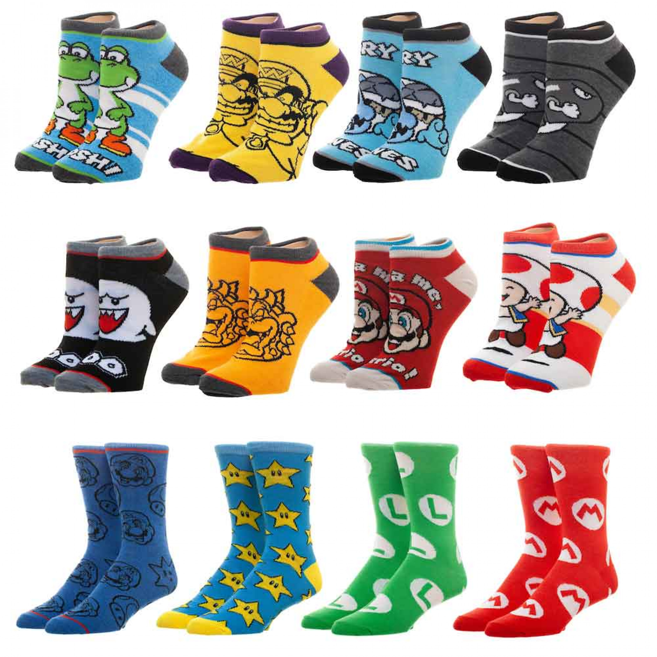 Super Mario Bros. 12 Days of Socks 12-Pair Pack of Socks, Multi-Color