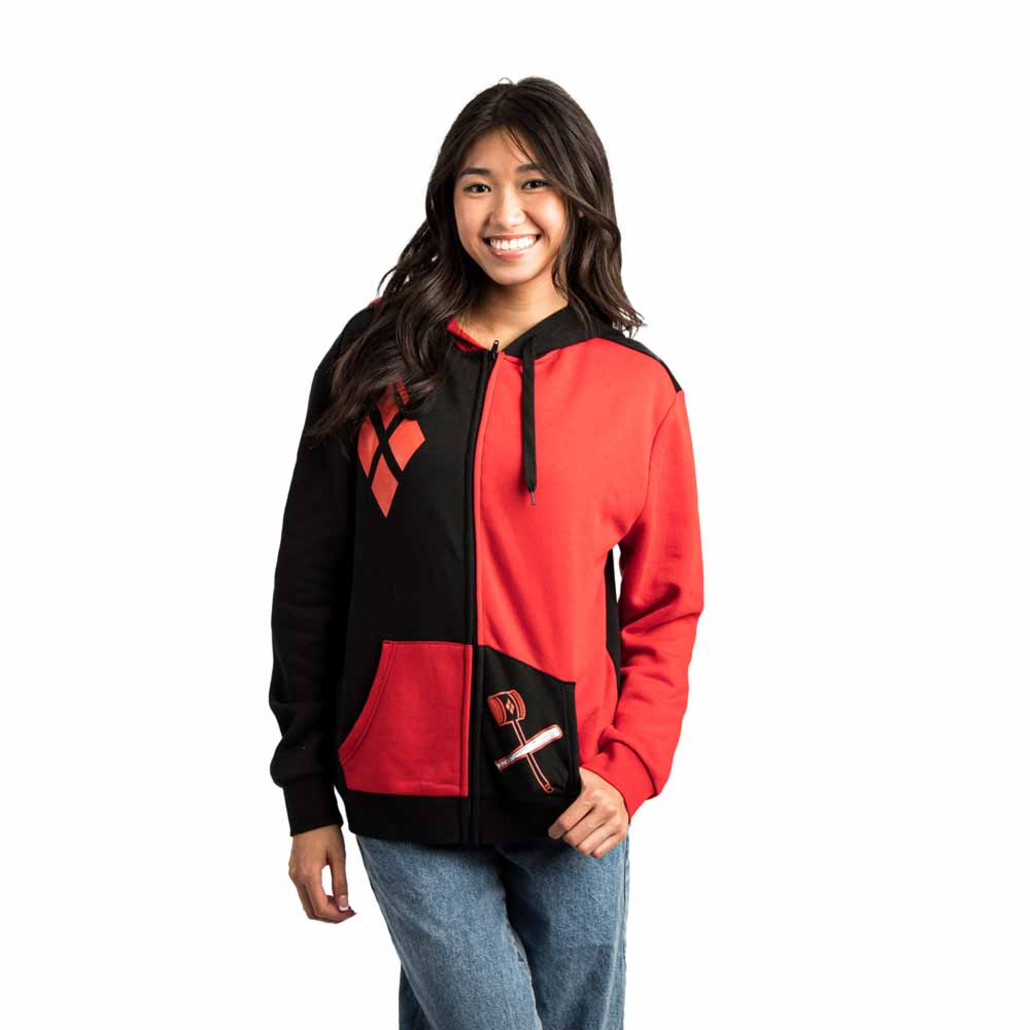 Harley Quinn Symbols Junior's Zip-Up Hoodie, Multi-Color