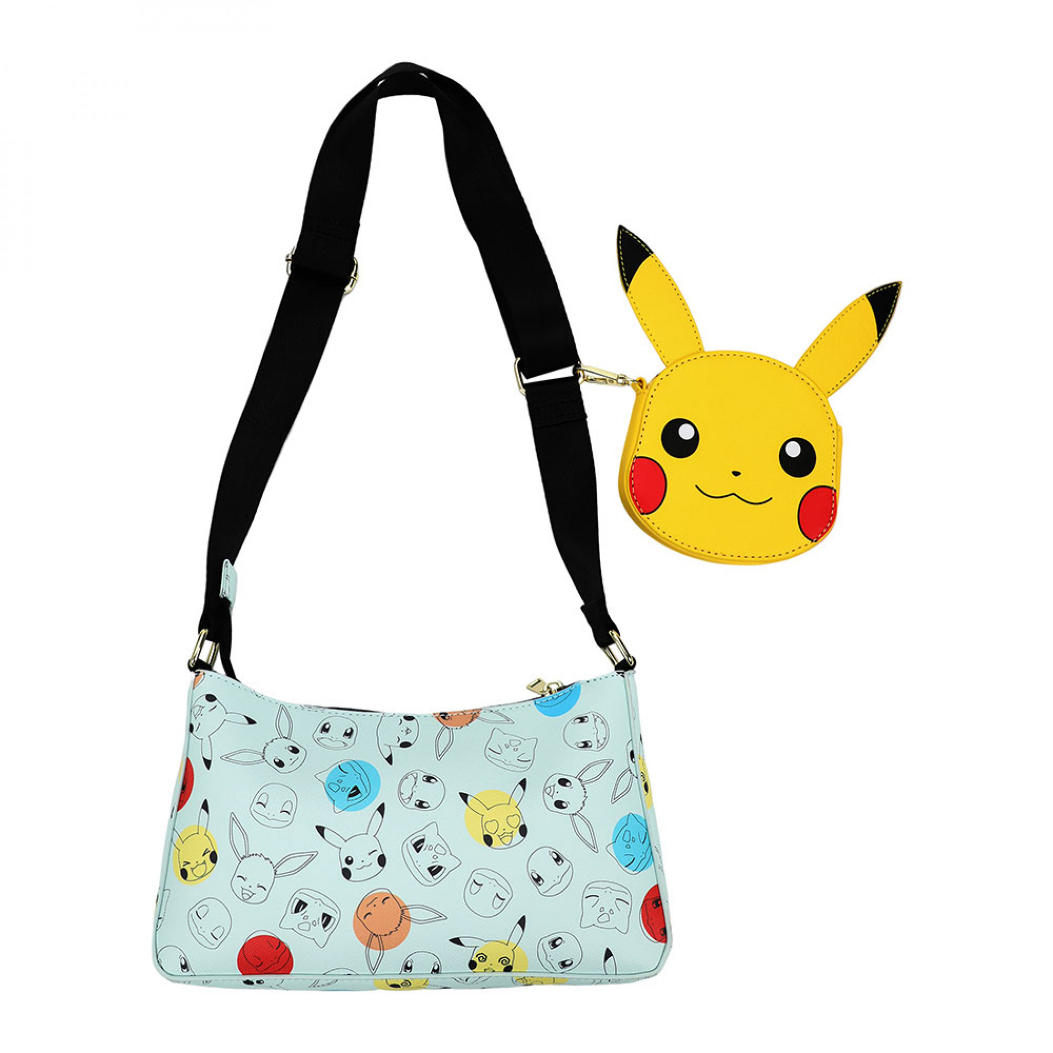 Pokemon Starters All Over Print Handbag and Pikachu Coin Pouch, Multi-Color