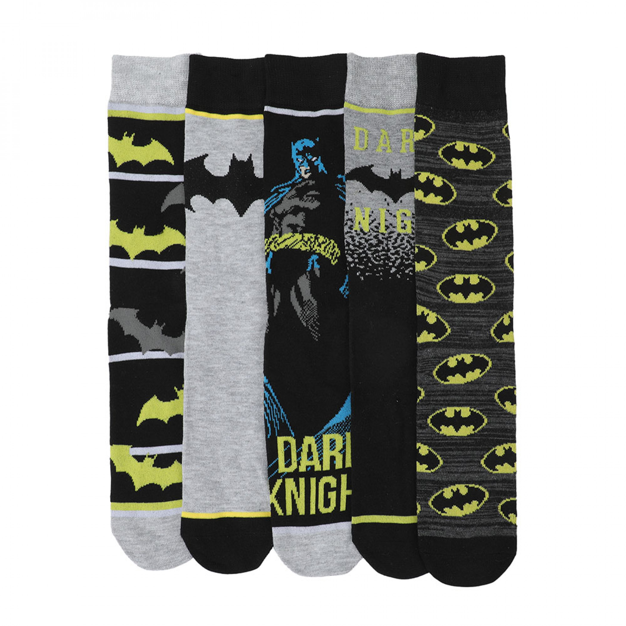 Batman Dark Knight 5-Pair Pack of Crew Socks, Multi-Color