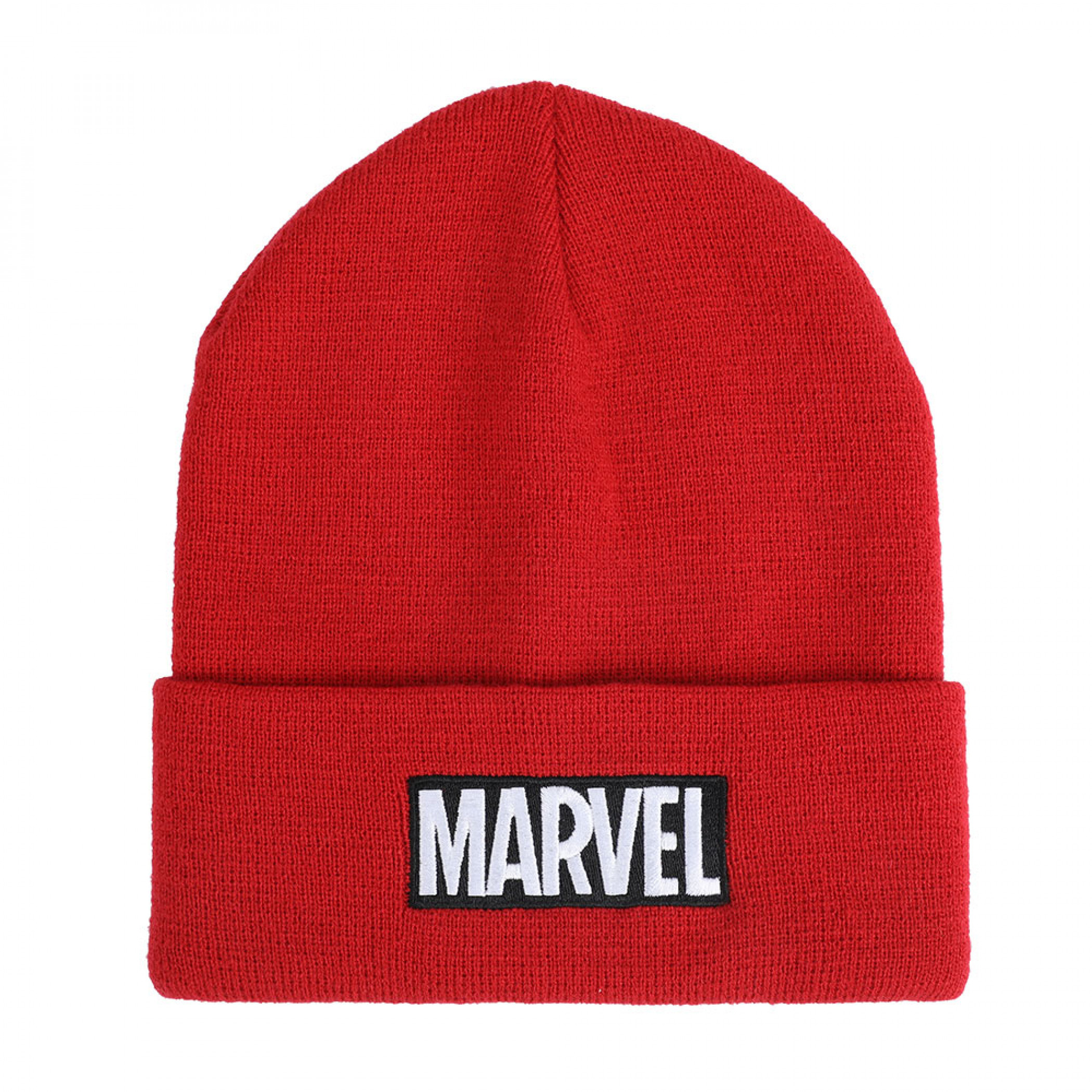 Marvel Bold Logo Embroidered Cuff Beanie, Red