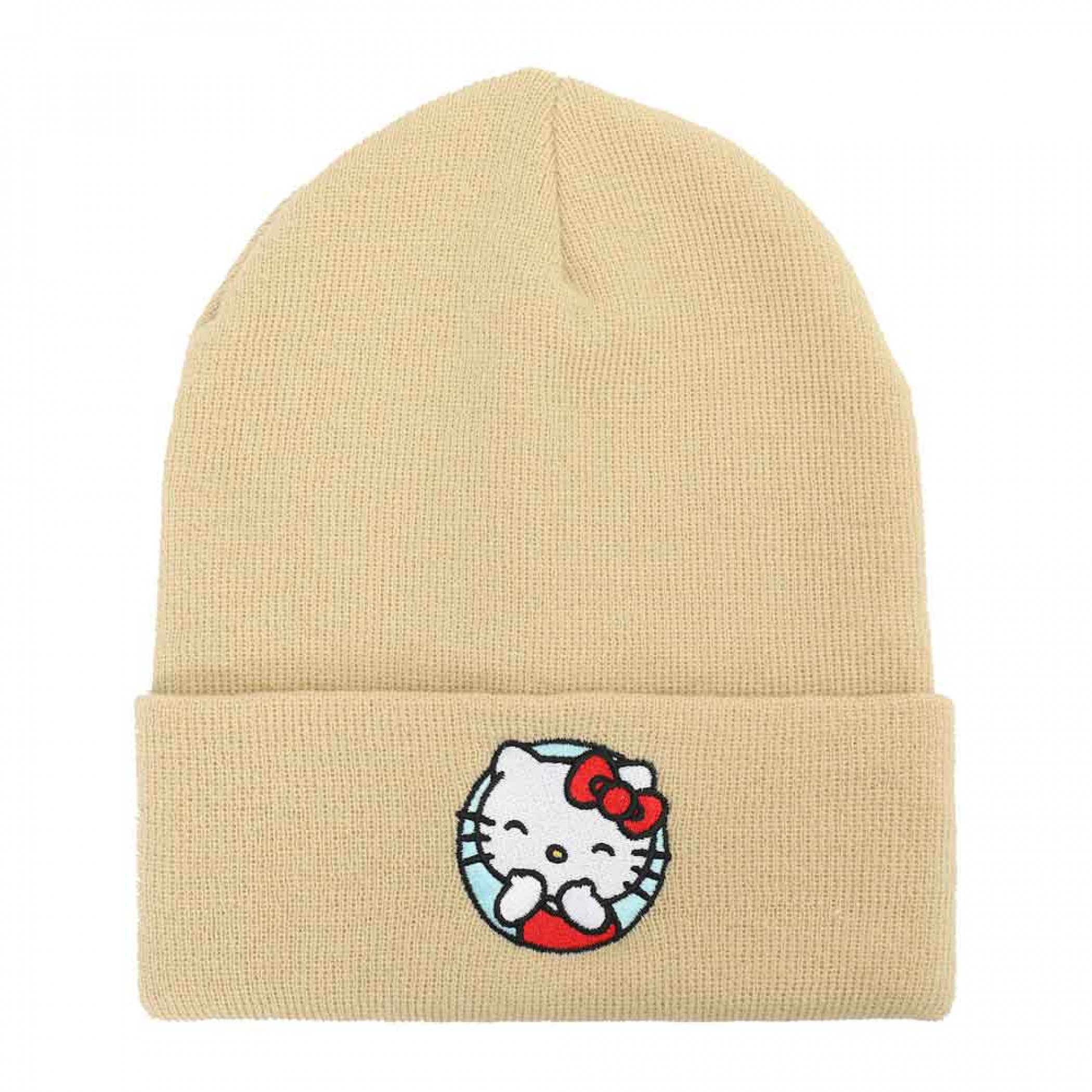Hello Kitty Smiles Embroidered Tall Cuff Beanie, Beige