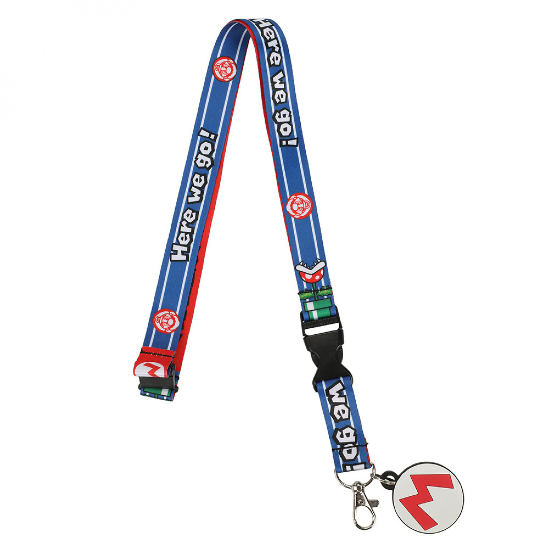 Super Mario Bros. Here We Go! Lanyard with Rubber Charm, Multi-Color