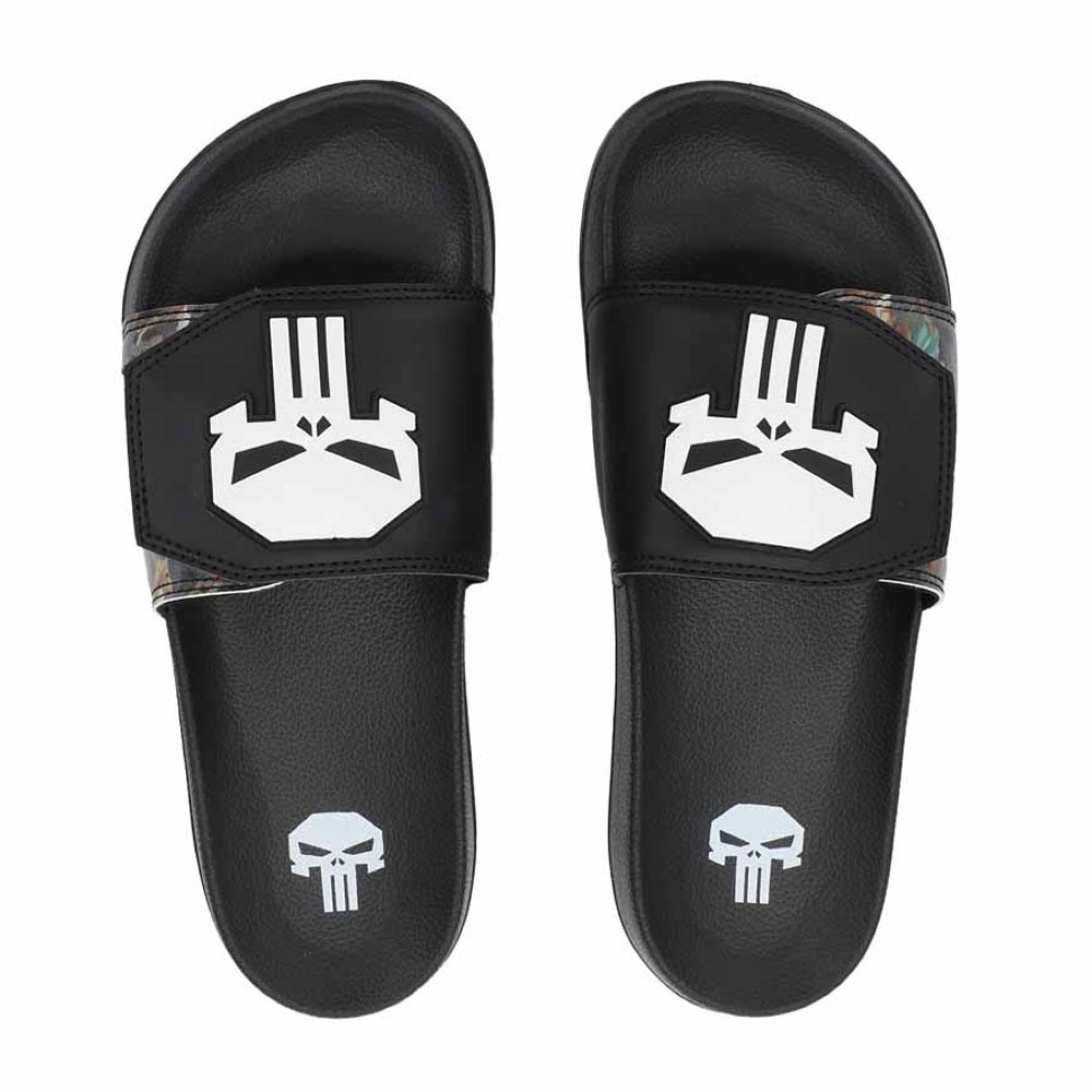 Punisher Logo Velcro Athletic Slide Sandals, Black