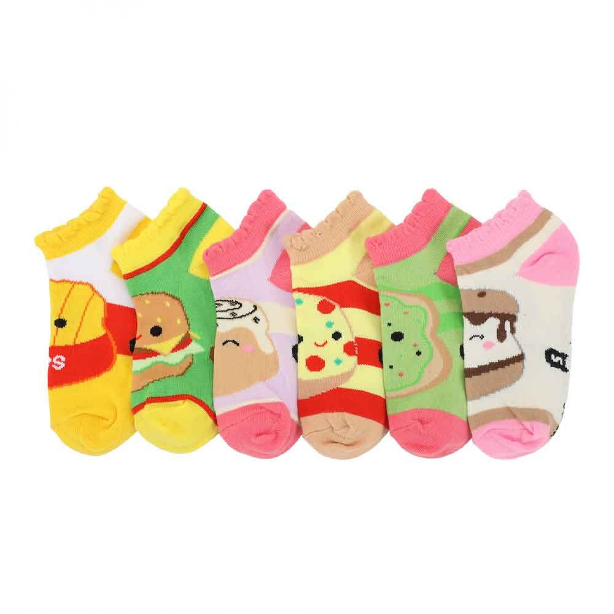 Squishmallows Mixed Characters Girls Ankle Socks 6-Pack, Multi-Color